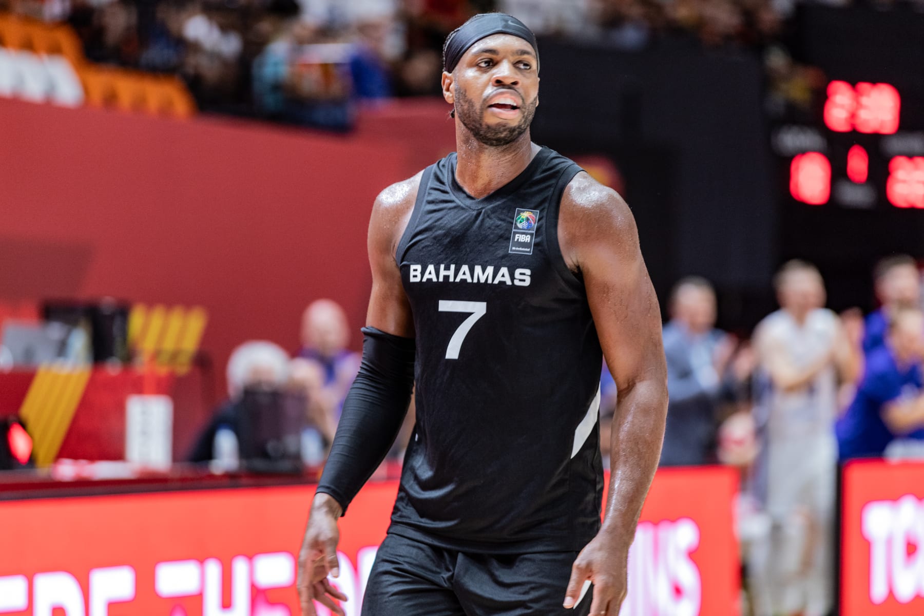 VALENCIA, SPAIN - 2024/07/02: Buddy Hield of Bahamas in action during the Olympic Qualifying Tournament match between Bahamas and Finland at Pabellon Fuente de San Luis. Final score : Bahamas 96-85 Finland. (Photo by Nicholas Muller/SOPA Images/LightRocket via Getty Images)