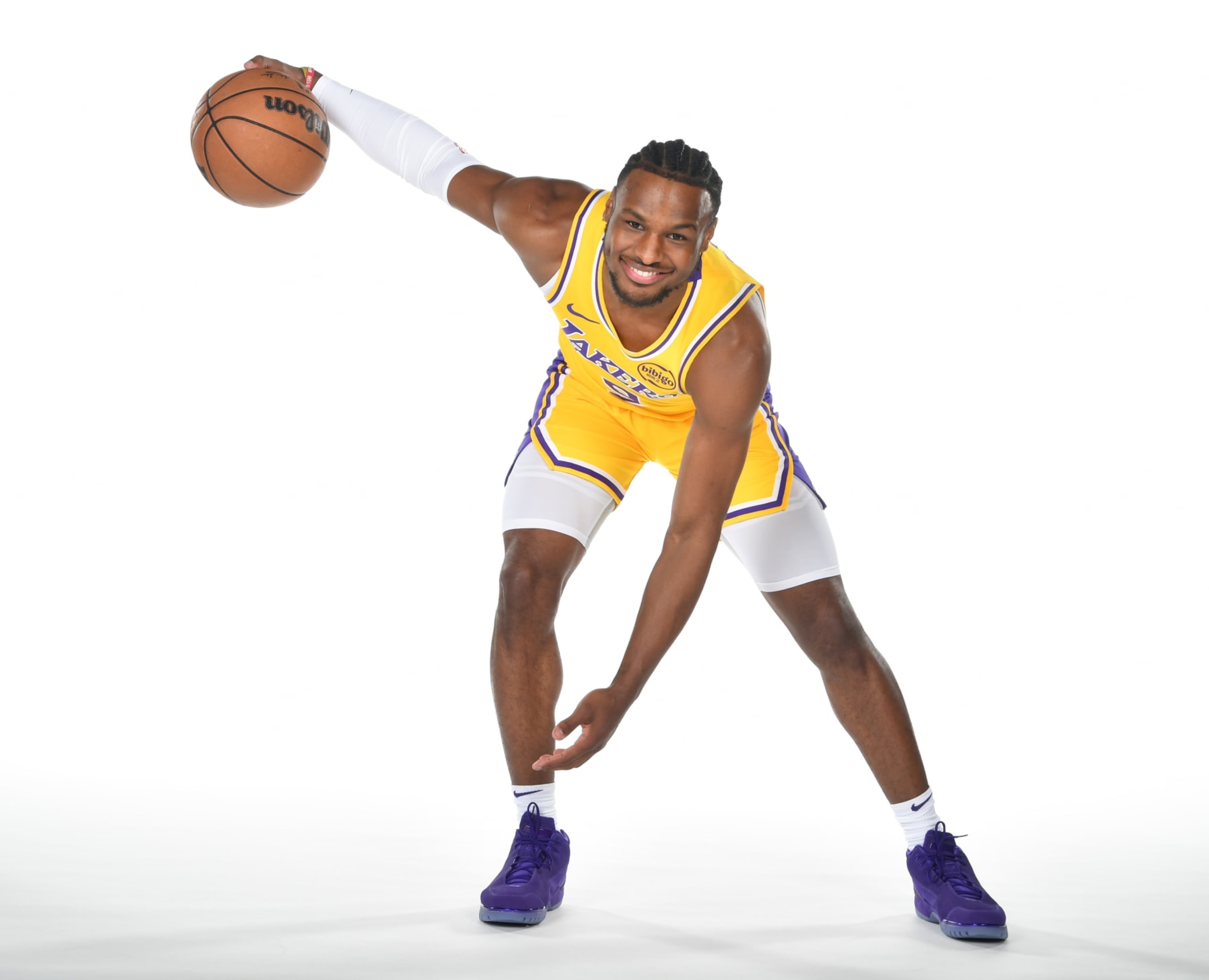 LOS ANGELES, CA - JULY 2: Bronny James of the Los Angeles Lakers poses for a portrait on July 2, 2024 at UCLA Health Training Center in El Segundo, California. NOTE TO USER: User expressly acknowledges and agrees that, by downloading and/or using this Photograph, user is consenting to the terms and conditions of the Getty Images License Agreement. Mandatory Copyright Notice: Copyright 2024 NBAE (Photo by Juan Ocampo/NBAE via Getty Images)