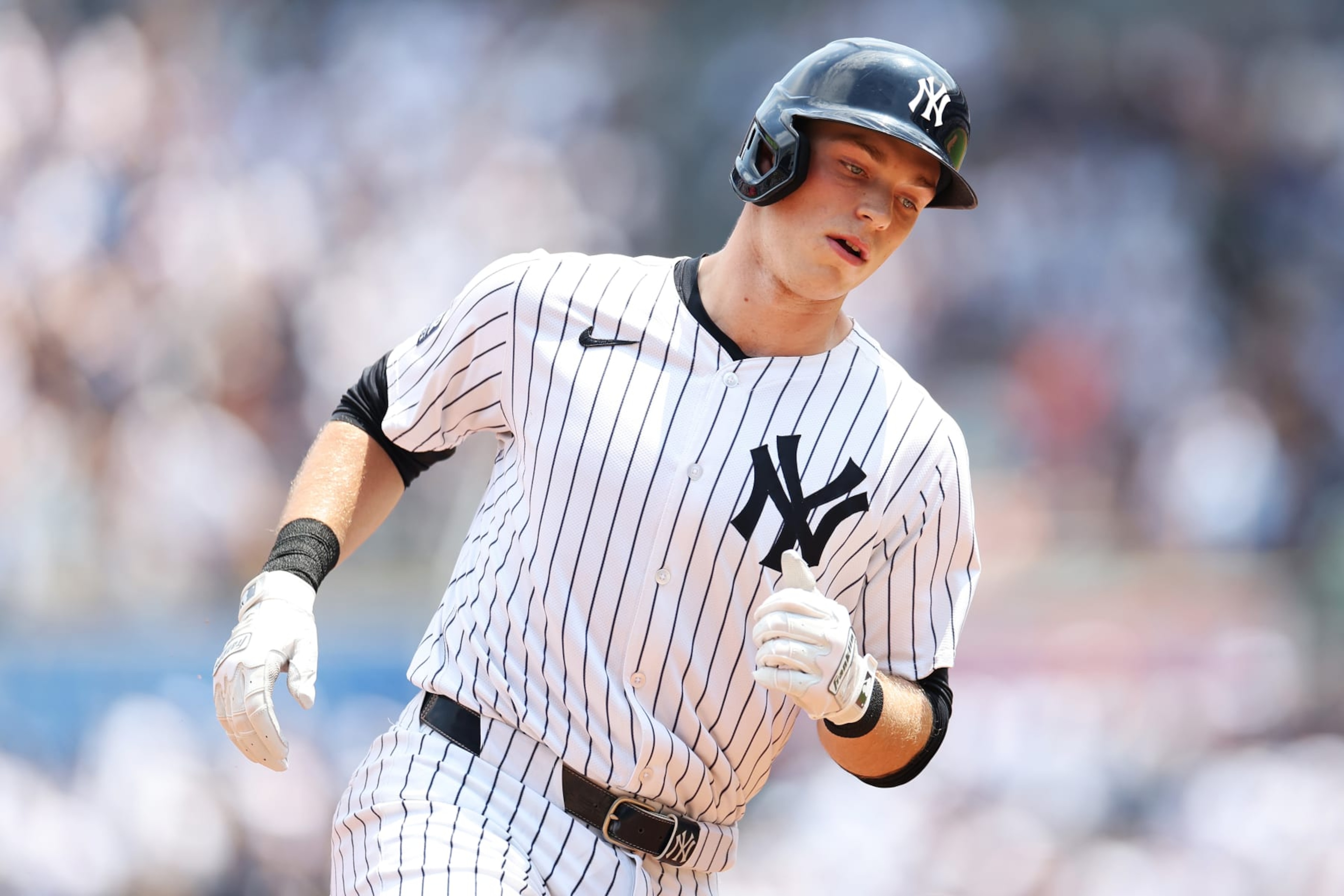 NEW YORK, NEW YORK - JULY 06: Ben Rice #93 of the New York Yankees reacts after a solo home run against the Boston Red Sox during the first inning at Yankee Stadium on July 06, 2024 in in the Bronx borough of New York City. (Photo by Luke Hales/Getty Images) NEW YORK, NEW YORK - JULY 06: Ben Rice #93 of the New York Yankees reacts after a solo home run against the Boston Red Sox during the first inning at Yankee Stadium on July 06, 2024 in in the Bronx borough of New York City. (Photo by Luke Hales/Getty Images)