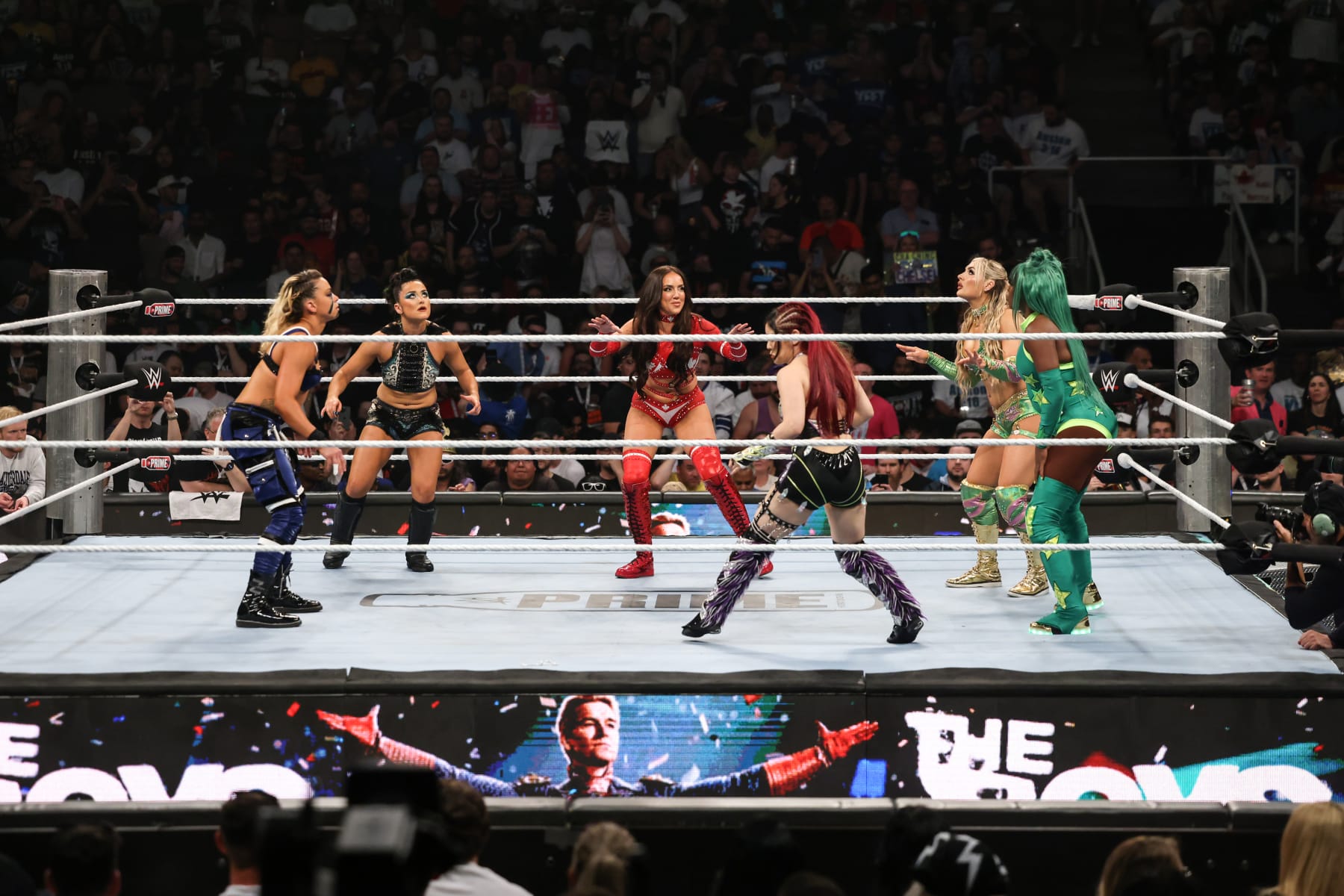 TORONTO, CANADA - JULY 6: Women's Money in the Bank Ladder match gets on its way during Money in the Bank at Scotiabank Arena on July 6, 2024 in Toronto, Ontario.  (Photo by WWE/Getty Images)