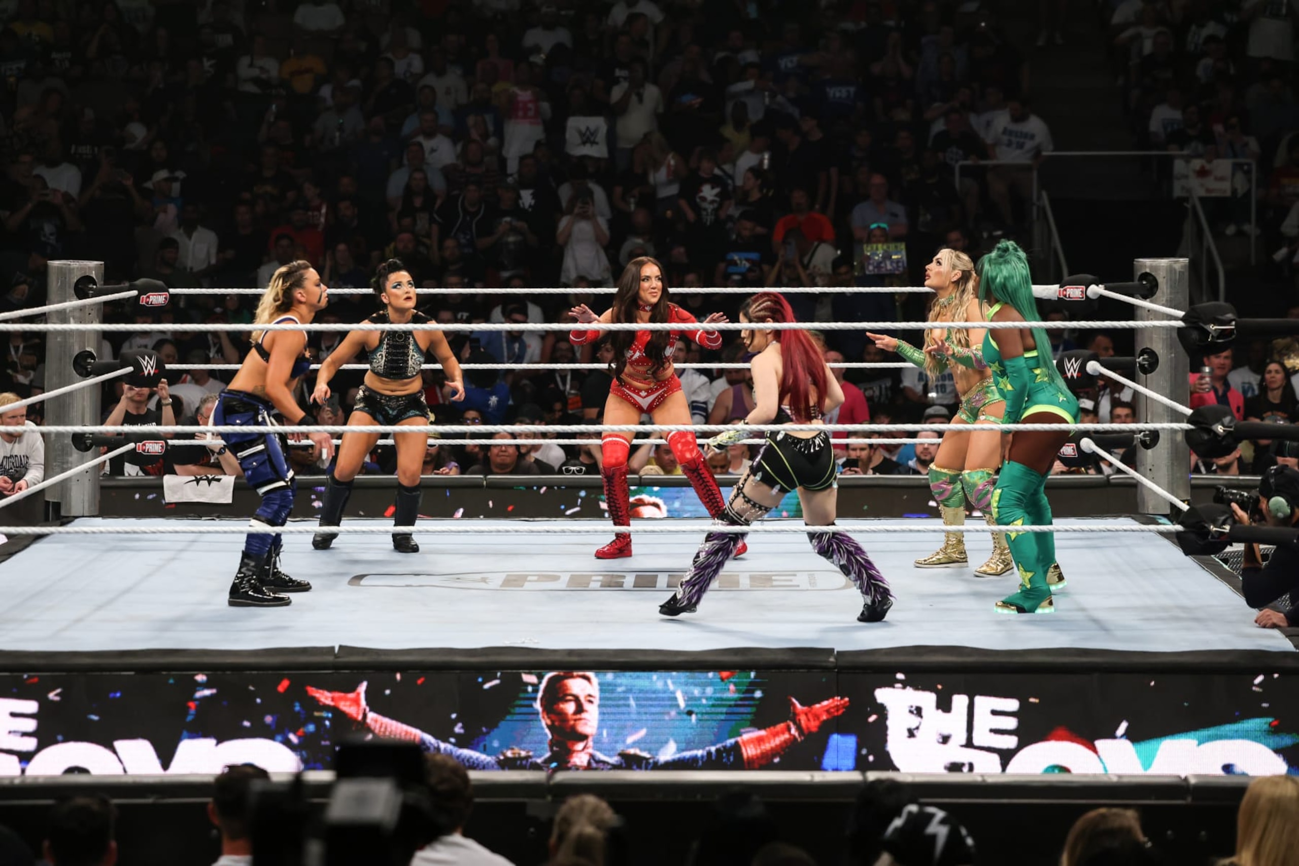 TORONTO, CANADA - JULY 6: Women's Money in the Bank Ladder match gets on its way during Money in the Bank at Scotiabank Arena on July 6, 2024 in Toronto, Ontario. (Photo by WWE/Getty Images) TORONTO, CANADA - JULY 6: Women's Money in the Bank Ladder match gets on its way during Money in the Bank at Scotiabank Arena on July 6, 2024 in Toronto, Ontario. (Photo by WWE/Getty Images)