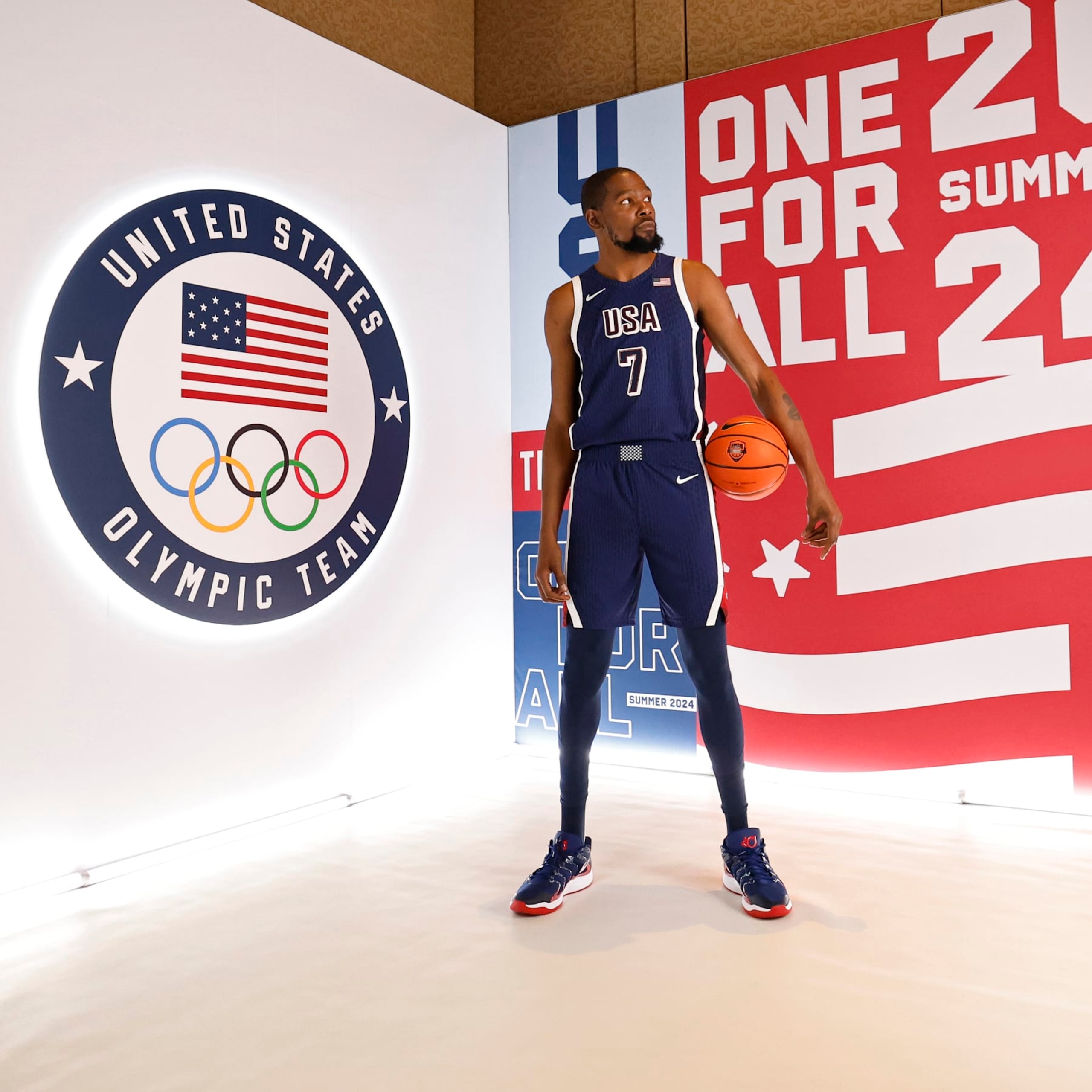 LAS VEGAS, NV - JULY 07: Kevin Durant #7 of the USA Men's National Team poses for a portrait during USAB Men's Training Camp in Las Vegas on July 07, 2024 in Las Vegas Nevada. NOTE TO USER: User expressly acknowledges and agrees that, by downloading and/or using this Photograph, user is consenting to the terms and conditions of the Getty Images License Agreement. Mandatory Copyright Notice: Copyright 2024 NBAE (Photo by Mercedes Oliver/NBAE via Getty Images)