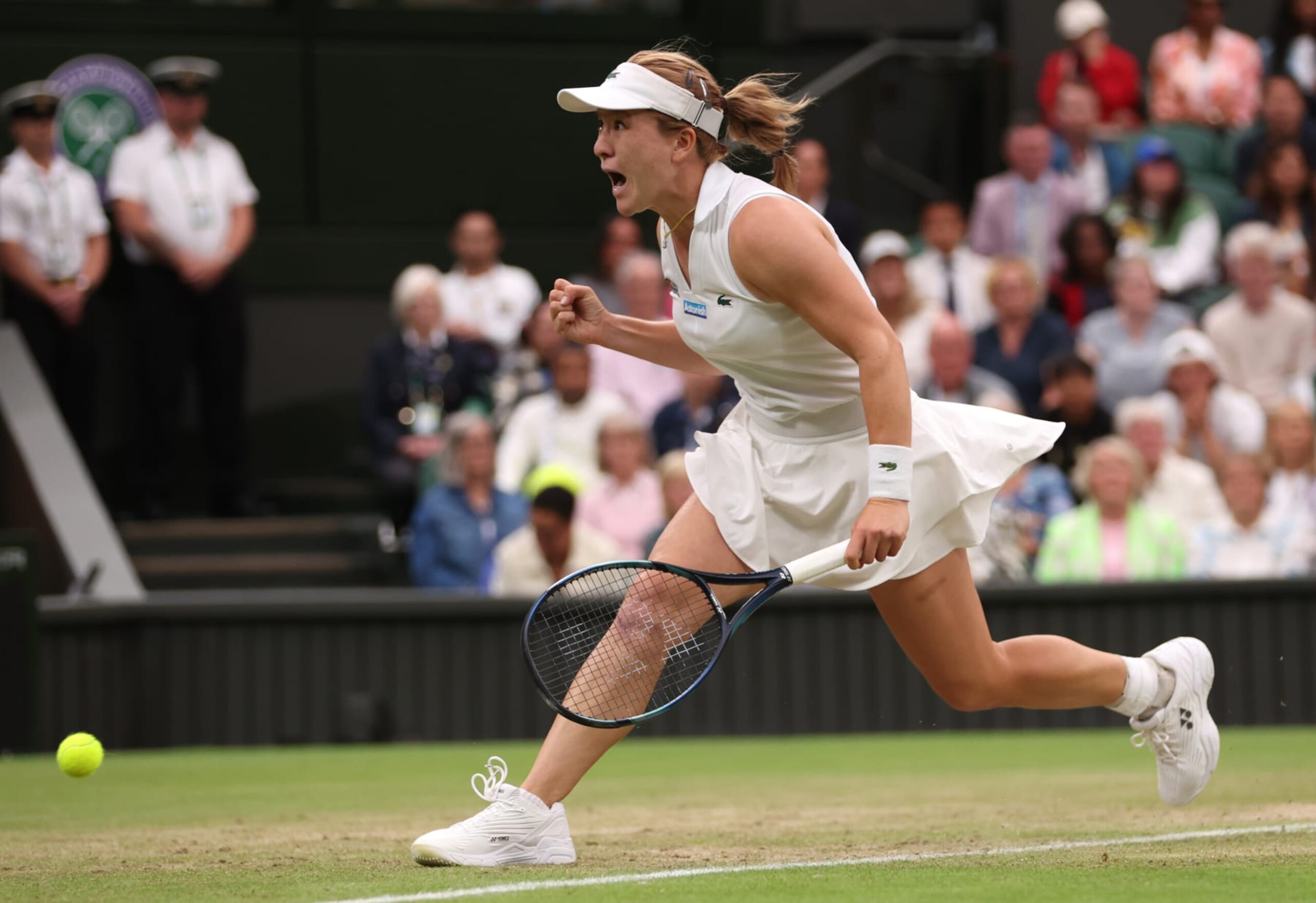 LONDON, ENGLAND - JULY 07: Lulu Sun of New Zealand celebrates match point as she plays against Emma Raducanu of Great Britain in her Ladies' Singles fourth round match during day seven of The Championships Wimbledon 2024 at All England Lawn Tennis and Croquet Club on July 07, 2024 in London, England. (Photo by Clive Brunskill/Getty Images) LONDON, ENGLAND - JULY 07: Lulu Sun of New Zealand celebrates match point as she plays against Emma Raducanu of Great Britain in her Ladies' Singles fourth round match during day seven of The Championships Wimbledon 2024 at All England Lawn Tennis and Croquet Club on July 07, 2024 in London, England. (Photo by Clive Brunskill/Getty Images)