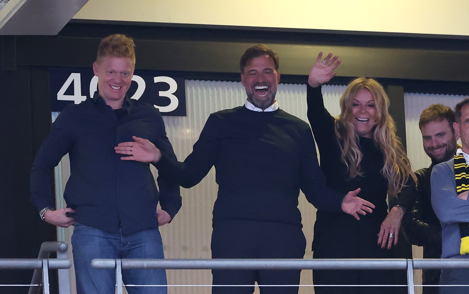 LONDON, ENGLAND - JUNE 01: Football Manager Jurgen Klopp smiles in the stands during the UEFA Champions League 2023/24 final match between Borussia Dortmund v Real Madrid CF at Wembley Stadium on June 01, 2024 in London, England. (Photo by Alex Livesey - Danehouse/Getty Images)