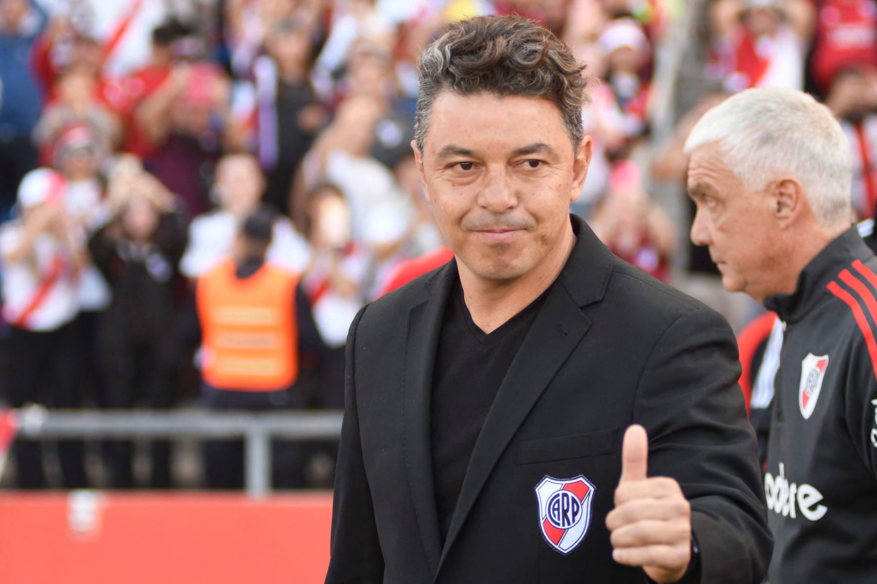 River Plate Argentine coach Marcelo Gallardo gestures before the start of the friendly football match between River Plate and Spain's Real Betis at the Malvinas Argentinas stadium in Mendoza, Argentina, on November 13, 2022. (Photo by Andres Larrovere / AFP) (Photo by ANDRES LARROVERE/AFP via Getty Images)