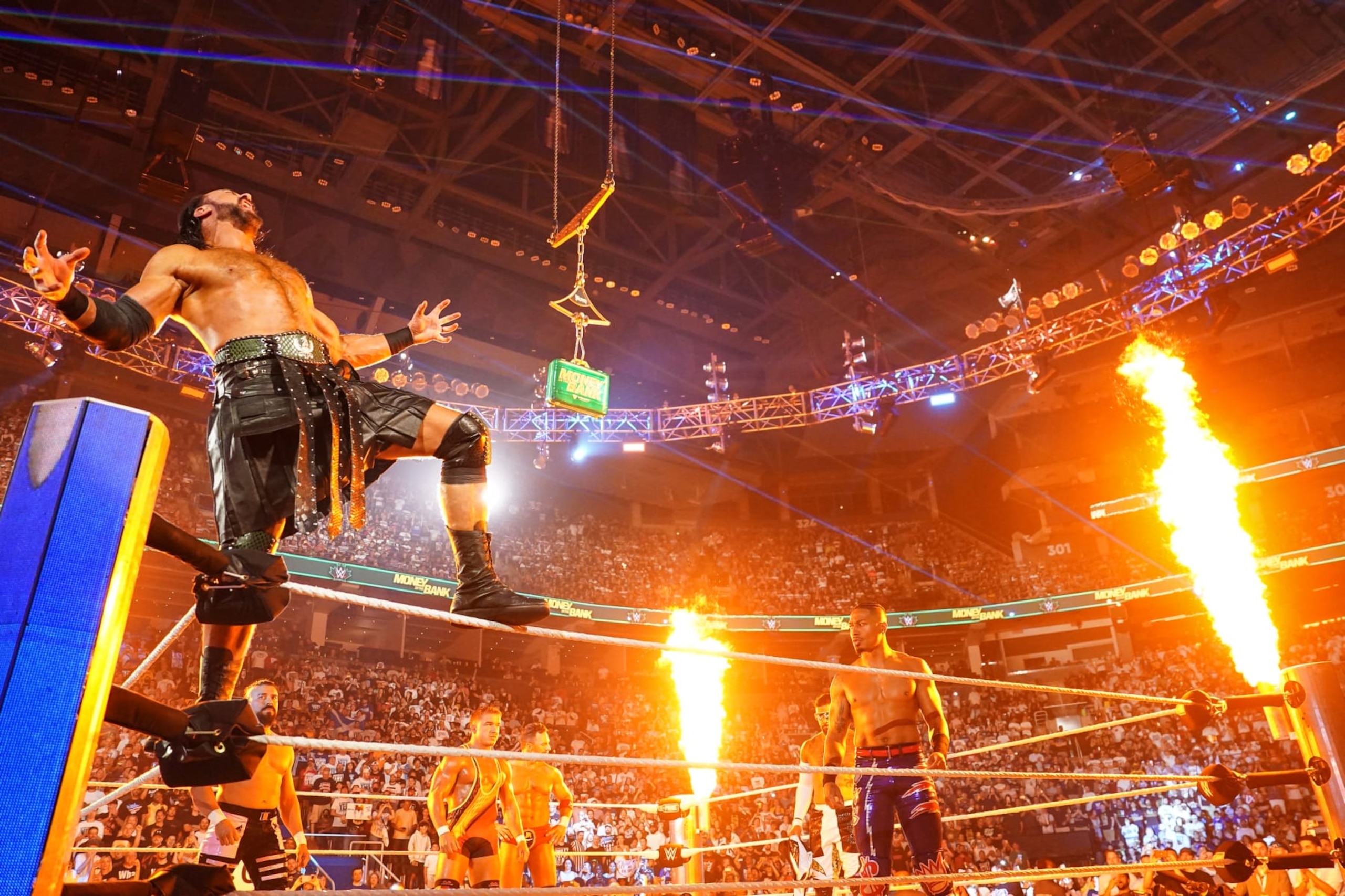 TORONTO, CANADA - JULY 6: Drew McIntyre enters the ring during Money in the Bank at Scotiabank Arena on July 6, 2024 in Toronto, Ontario.  (Photo by WWE/Getty Images)