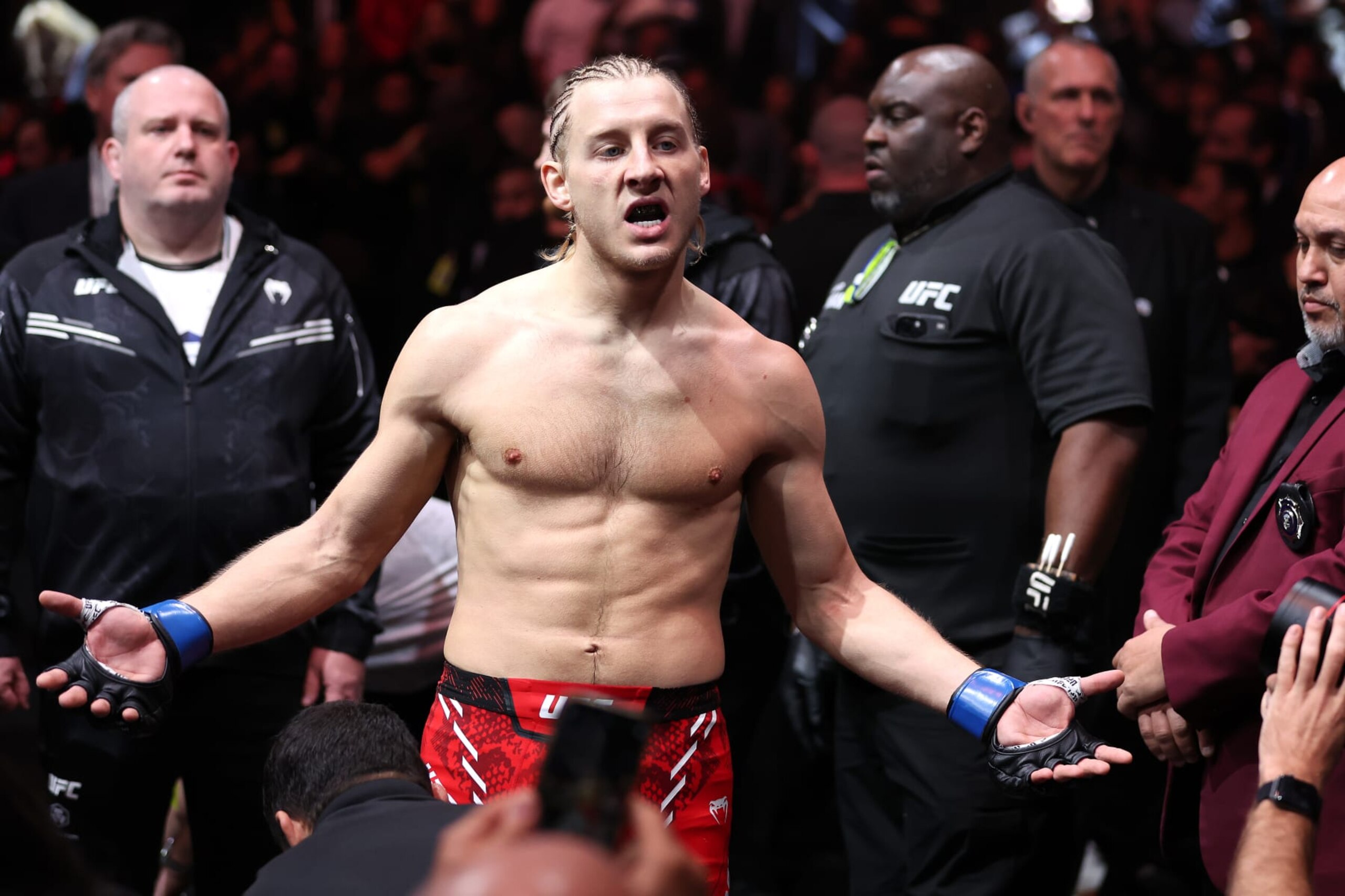 Paddy Pimblett looks on prior to a fight against Tony Ferguson
