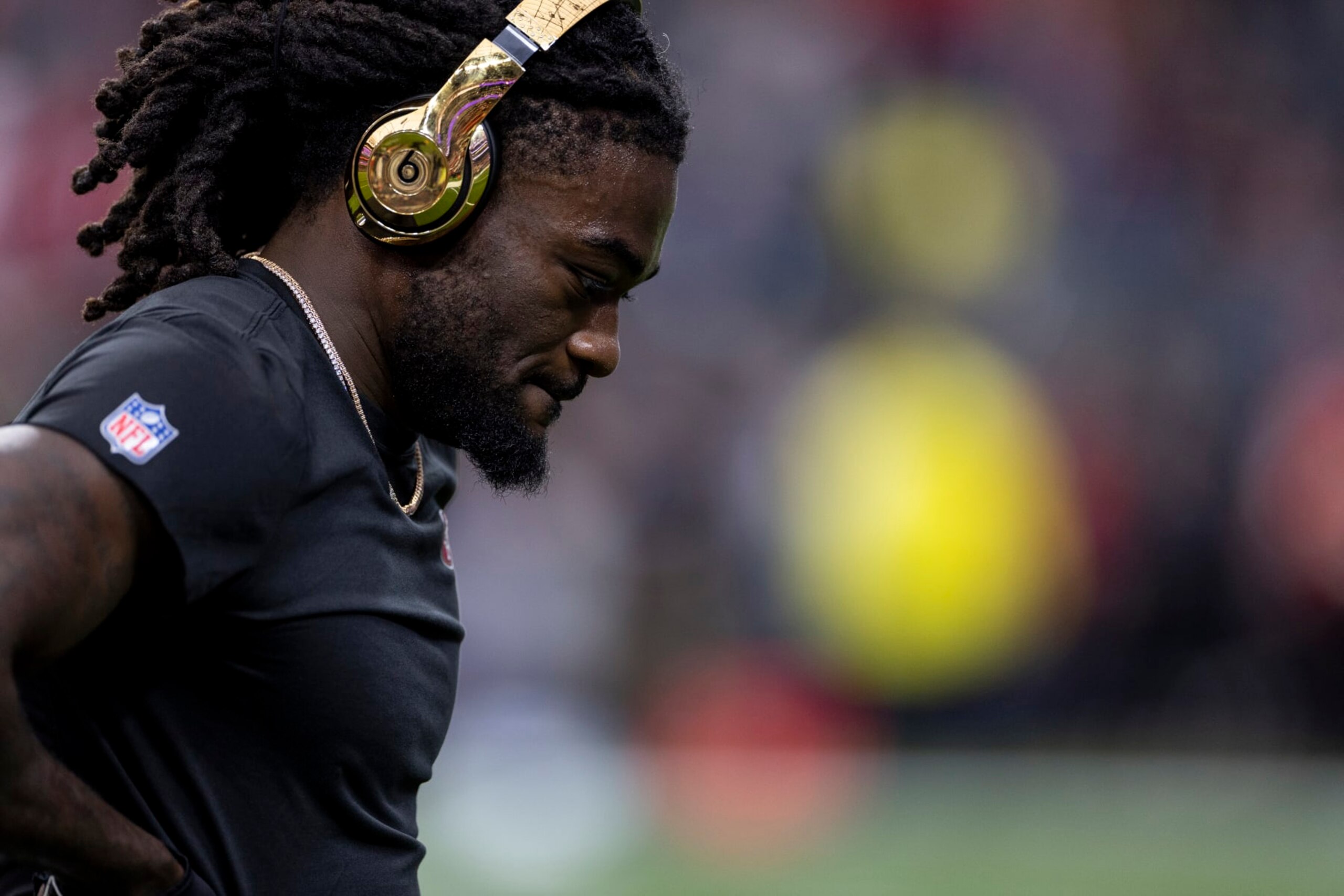 LAS VEGAS, NEVADA - FEBRUARY 11: Brandon Aiyuk #11 of the San Francisco 49ers looks on prior to the NFL Super Bowl 58 football game between the San Francisco 49ers and the Kansas City Chiefs at Allegiant Stadium on February 11, 2024 in Las Vegas, Nevada. (Photo by Michael Owens/Getty Images)