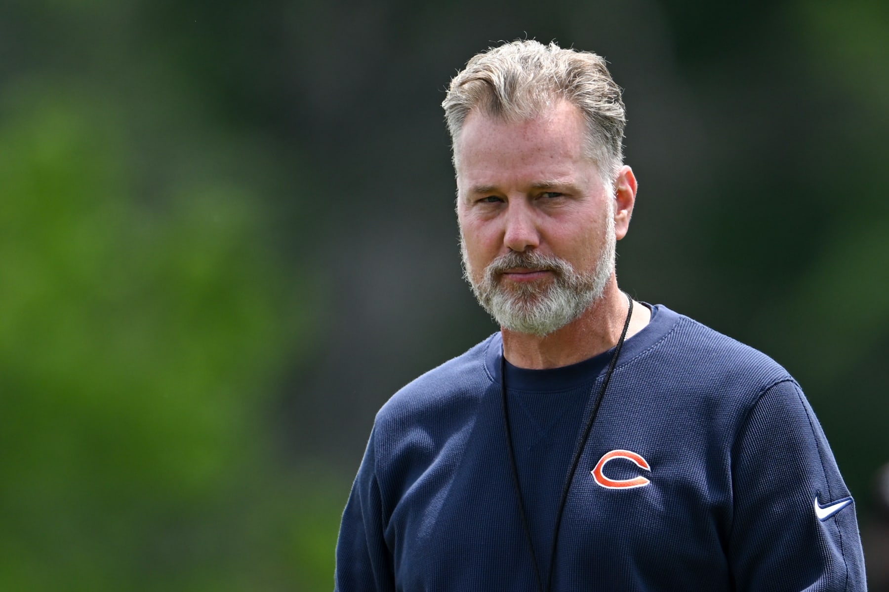 LAKE FOREST, ILLINOIS - JUNE 05: Head coach Matt Eberflus of the Chicago Bears looks on during the Chicago Bears mandatory minicamp at Halas Hall on June 05, 2024 in Lake Forest, Illinois. (Photo by Quinn Harris/Getty Images)