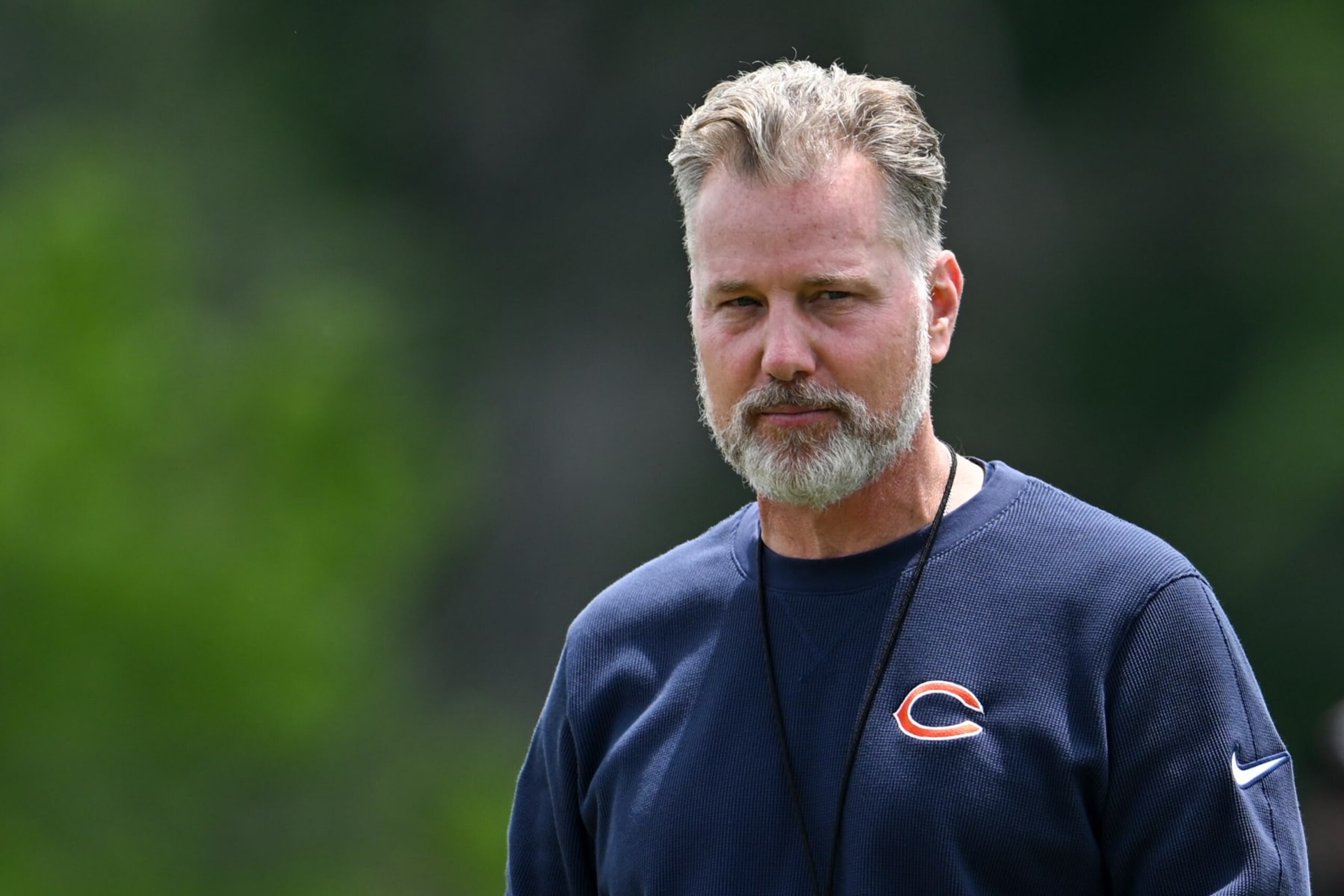 LAKE FOREST, ILLINOIS - JUNE 05: Head coach Matt Eberflus of the Chicago Bears looks on during the Chicago Bears mandatory minicamp at Halas Hall on June 05, 2024 in Lake Forest, Illinois. (Photo by Quinn Harris/Getty Images) LAKE FOREST, ILLINOIS - JUNE 05: Head coach Matt Eberflus of the Chicago Bears looks on during the Chicago Bears mandatory minicamp at Halas Hall on June 05, 2024 in Lake Forest, Illinois. (Photo by Quinn Harris/Getty Images)
