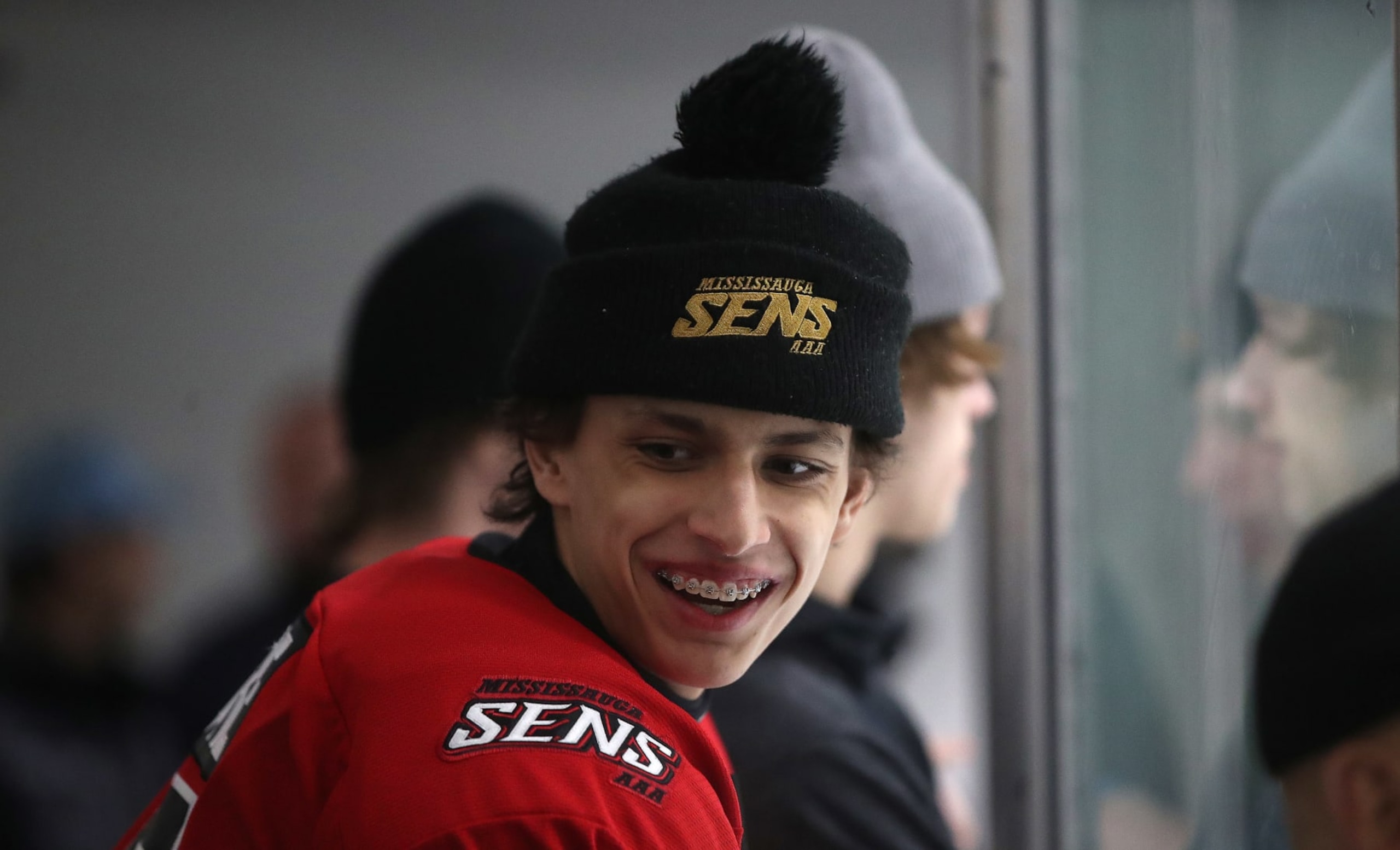 TORONTO, ON- MARCH 25  -  William Moore smiles as he waits for game time.  Michael Misa and William Moore of the Mississauga Senators U16 AAA team are both up for exceptional status for the OHL.  They are playing versus the Toronto Marlboros at the Caplan Ice Sports in Toronto. March 25, 2022.        (Steve Russell/Toronto Star via Getty Images)