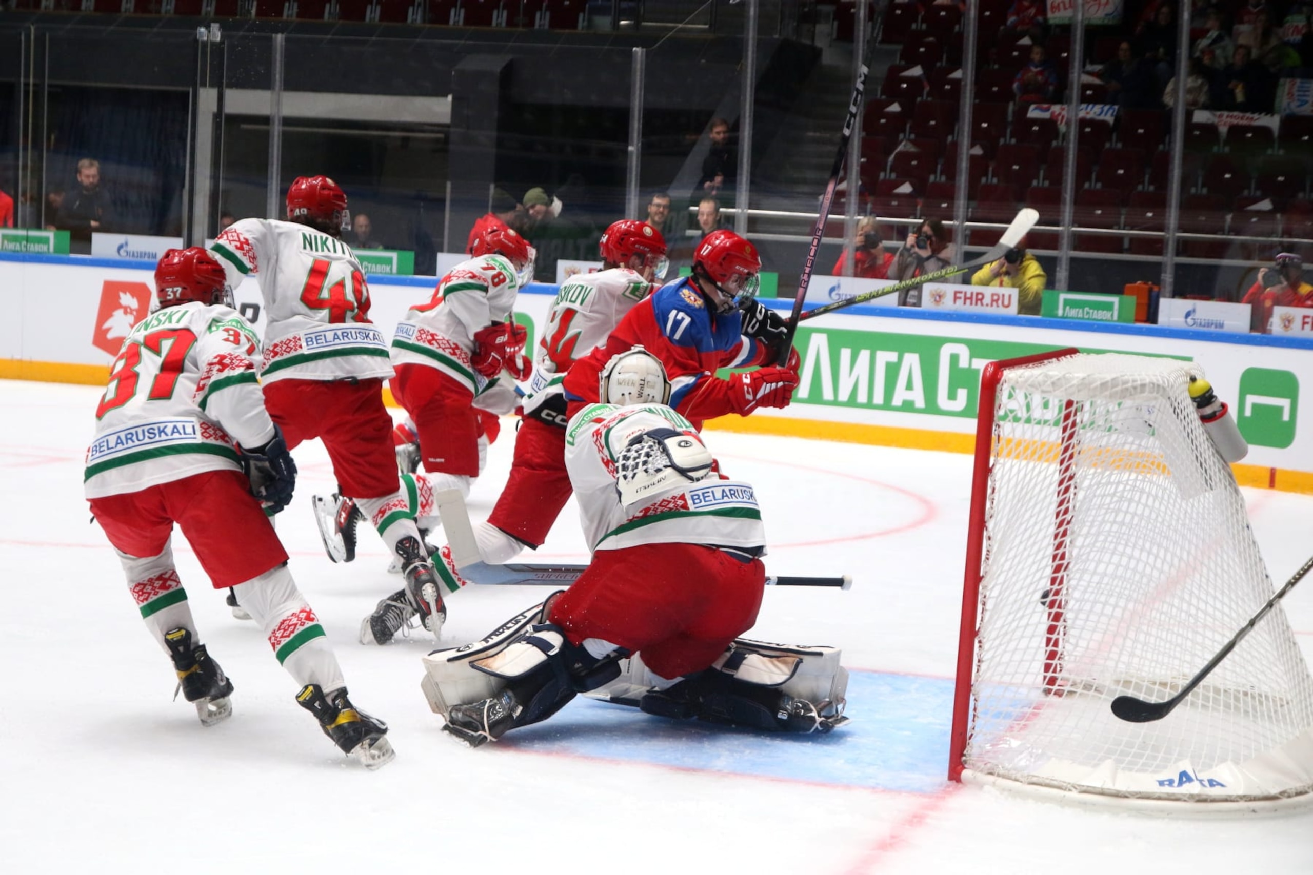 SAINT PETERSBURG, RUSSIA - 2023/11/03: Russia U18 Hockey Club player, Ivan Ryabkin (17) seen in action during the Hockey, The Betting League is the Cup of the Future between Russia U18 and Belarus U20 at the SC Jubilee. 
(Final score; Russia U18 2:5 Belarus U20). (Photo by Maksim Konstantinov/SOPA Images/LightRocket via Getty Images)