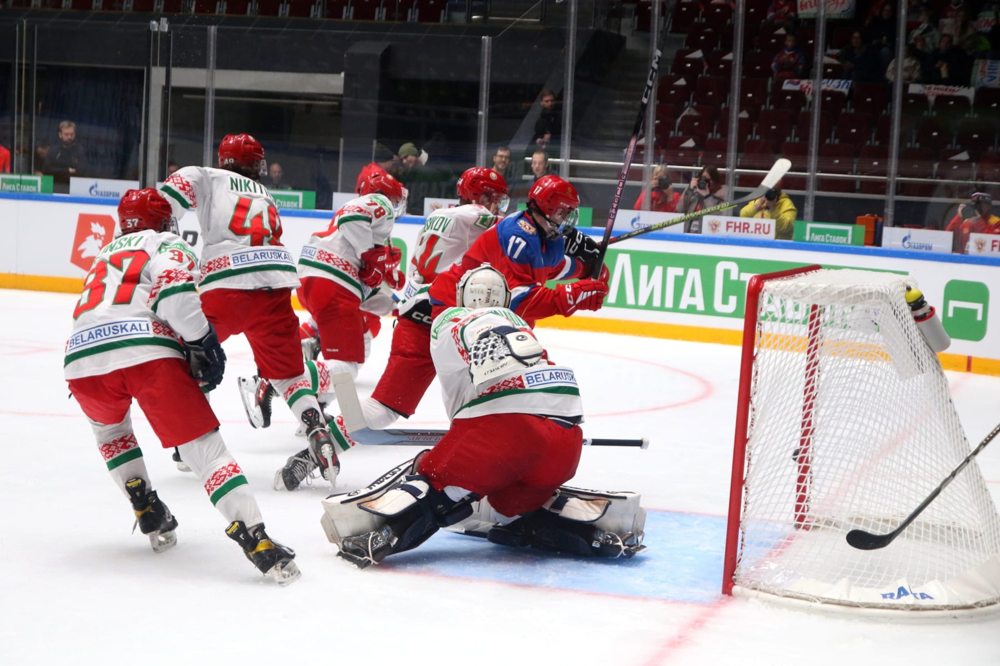 SAINT PETERSBURG, RUSSIA - 2023/11/03: Russia U18 Hockey Club player, Ivan Ryabkin (17) seen in action during the Hockey, The Betting League is the Cup of the Future between Russia U18 and Belarus U20 at the SC Jubilee. 
(Final score; Russia U18 2:5 Belarus U20). (Photo by Maksim Konstantinov/SOPA Images/LightRocket via Getty Images)