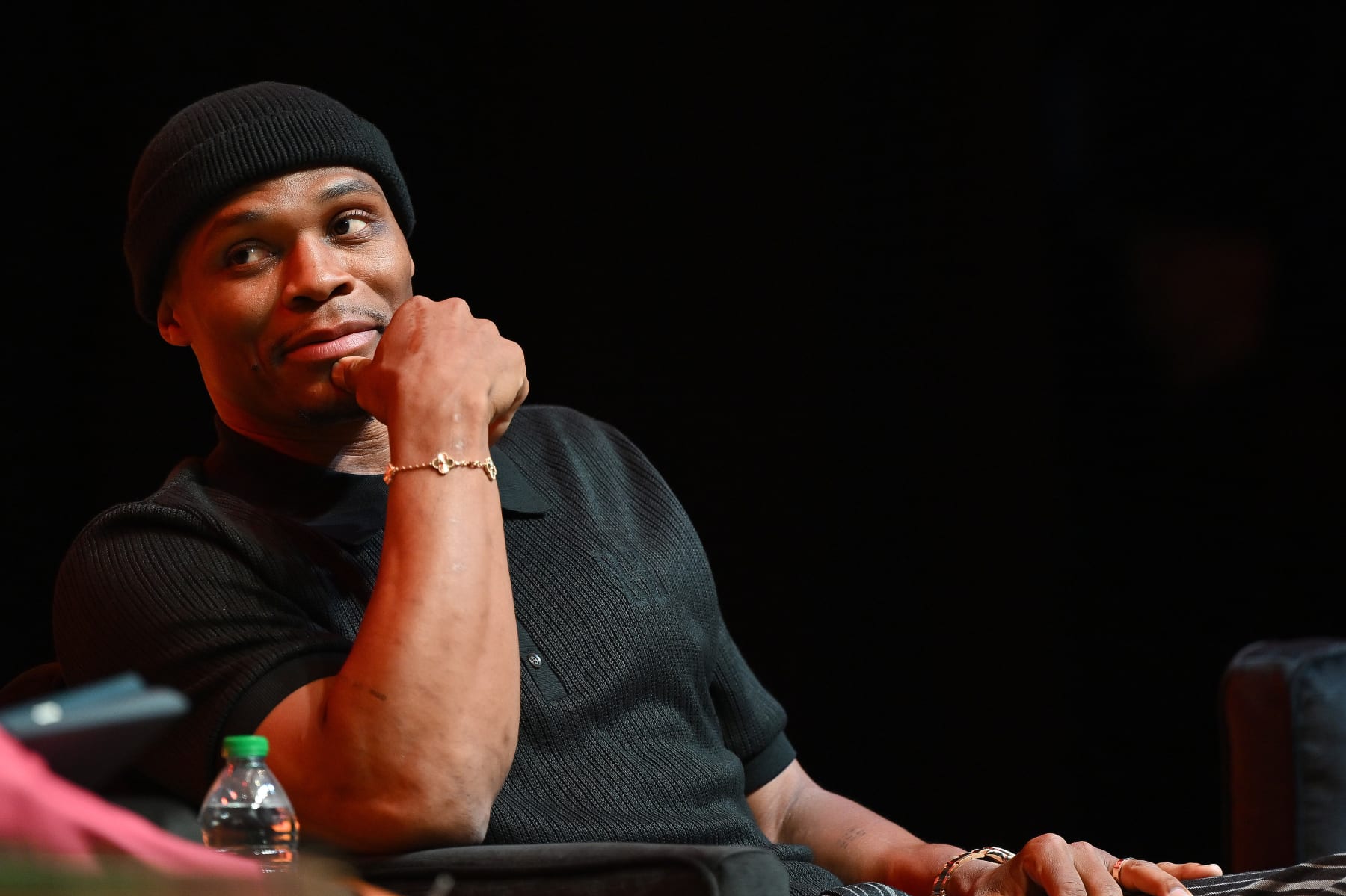 ATLANTA, GEORGIA - JUNE 24: Russell Westbrook speaks onstage during the 2024 ForbesBLK Summit at The Eastern on June 24, 2024 in Atlanta, Georgia.  (Photo by Derek White/WireImage)