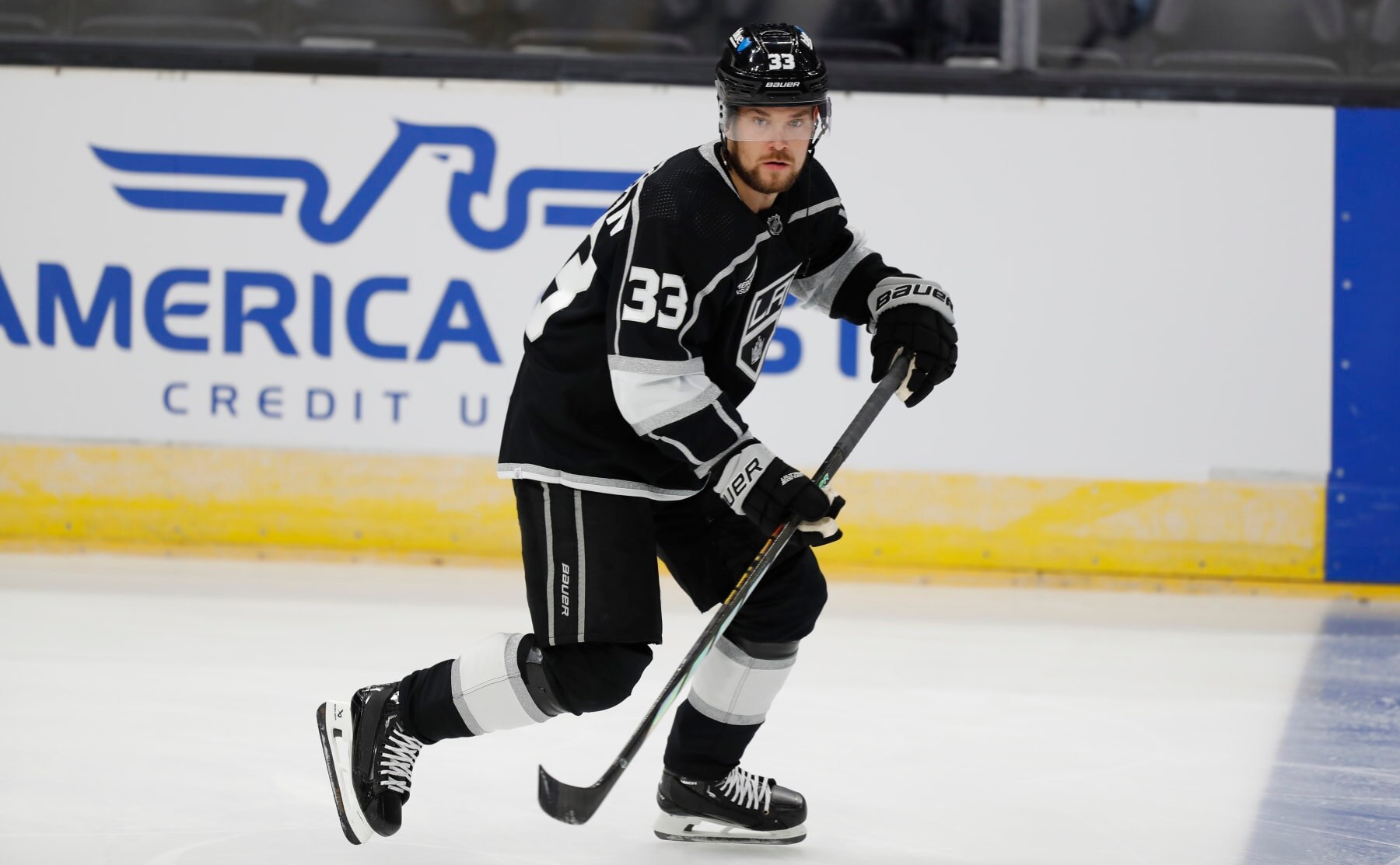 SALT LAKE CITY, UT - OCTOBER 5: Viktor Arvidsson #33 of the Los Angeles Kings skates during warmups before their pre-season game against the San Jose Sharks at the Delta Center October 5, 2023 in Salt Lake City, Utah. (Photo by Chris Gardner/Getty Images)