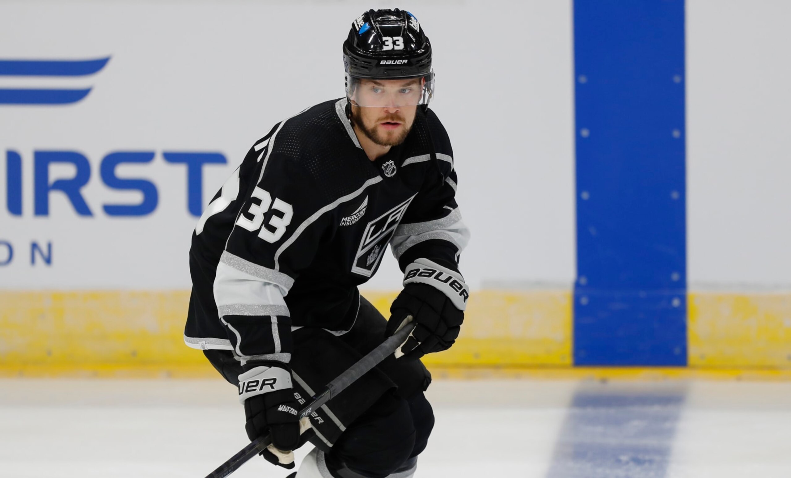 SALT LAKE CITY, UT - OCTOBER 5: Viktor Arvidsson #33 of the Los Angeles Kings skates during warmups before their pre-season game against the San Jose Sharks at the Delta Center October 5, 2023 in Salt Lake City, Utah. (Photo by Chris Gardner/Getty Images)