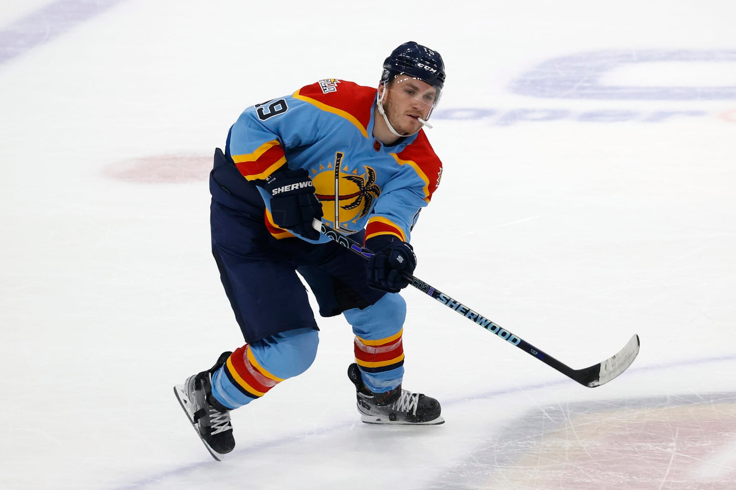 SUNRISE, FL - NOVEMBER 26: Matthew Tkachuk #19 of the Florida Panthers skates up ice against the St Louis Blues during overtime at the FLA Live Arena on November 26, 2022 in Sunrise, Florida. (Photo by Joel Auerbach/Getty Images)