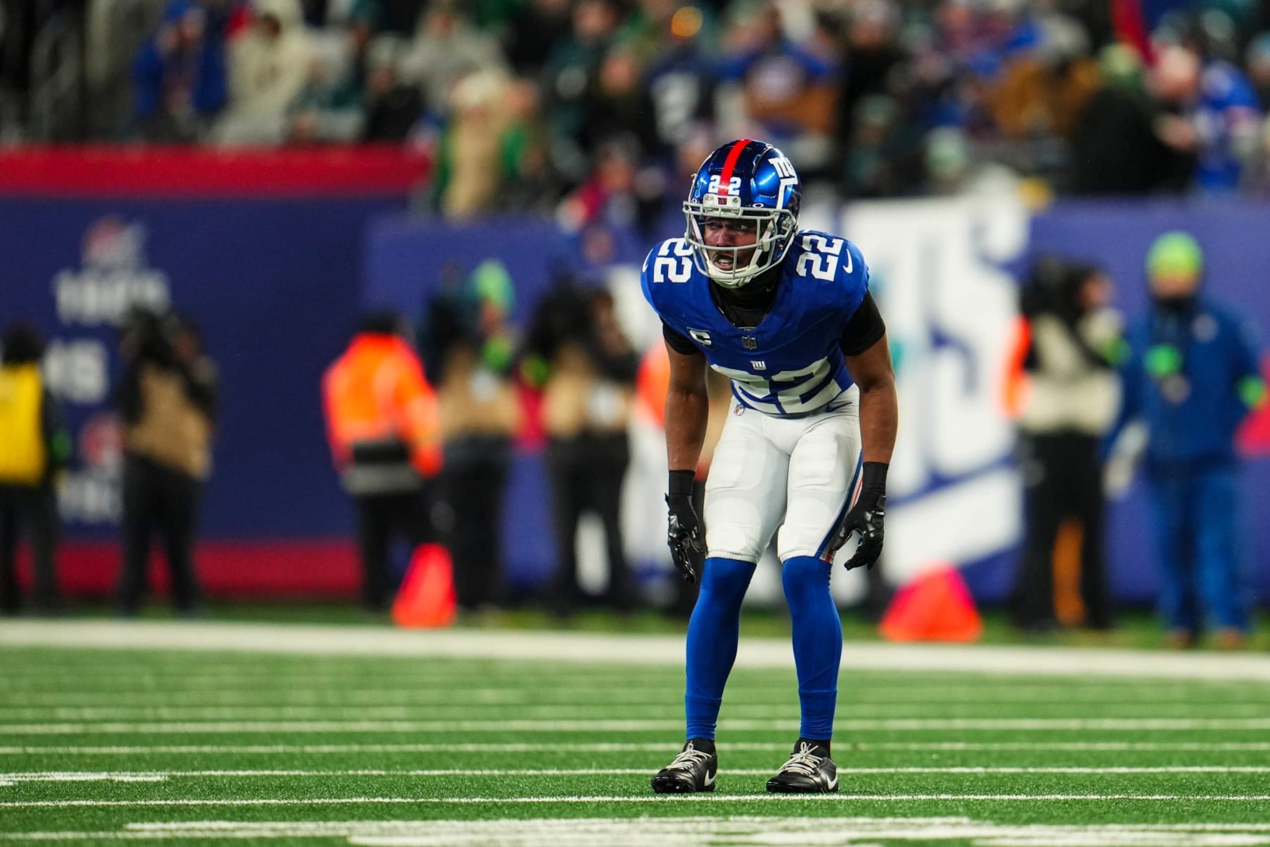 EAST RUTHERFORD, NJ - JANUARY 07: Adoree' Jackson #22 of the New York Giants lines up during an NFL football game against the Philadelphia Eagles at MetLife Stadium on January 7, 2024 in East Rutherford, New Jersey. (Photo by Cooper Neill/Getty Images) EAST RUTHERFORD, NJ - JANUARY 07: Adoree' Jackson #22 of the New York Giants lines up during an NFL football game against the Philadelphia Eagles at MetLife Stadium on January 7, 2024 in East Rutherford, New Jersey. (Photo by Cooper Neill/Getty Images)