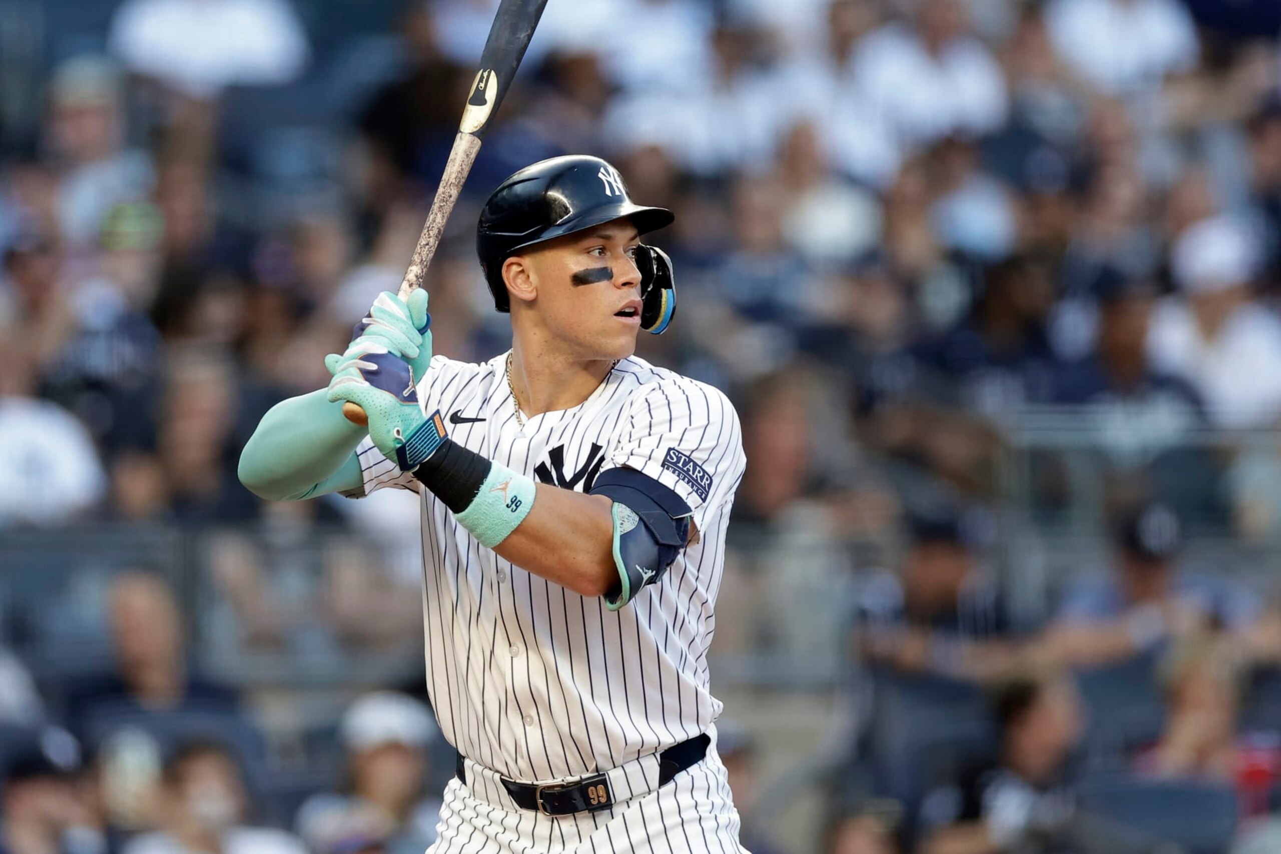 NEW YORK, NEW YORK - JULY 07: Aaron Judge #99 of the New York Yankees in action during the first inning against the Boston Red Sox at Yankee Stadium on July 7, 2024 in New York City. (Photo by Adam Hunger/Getty Images)
