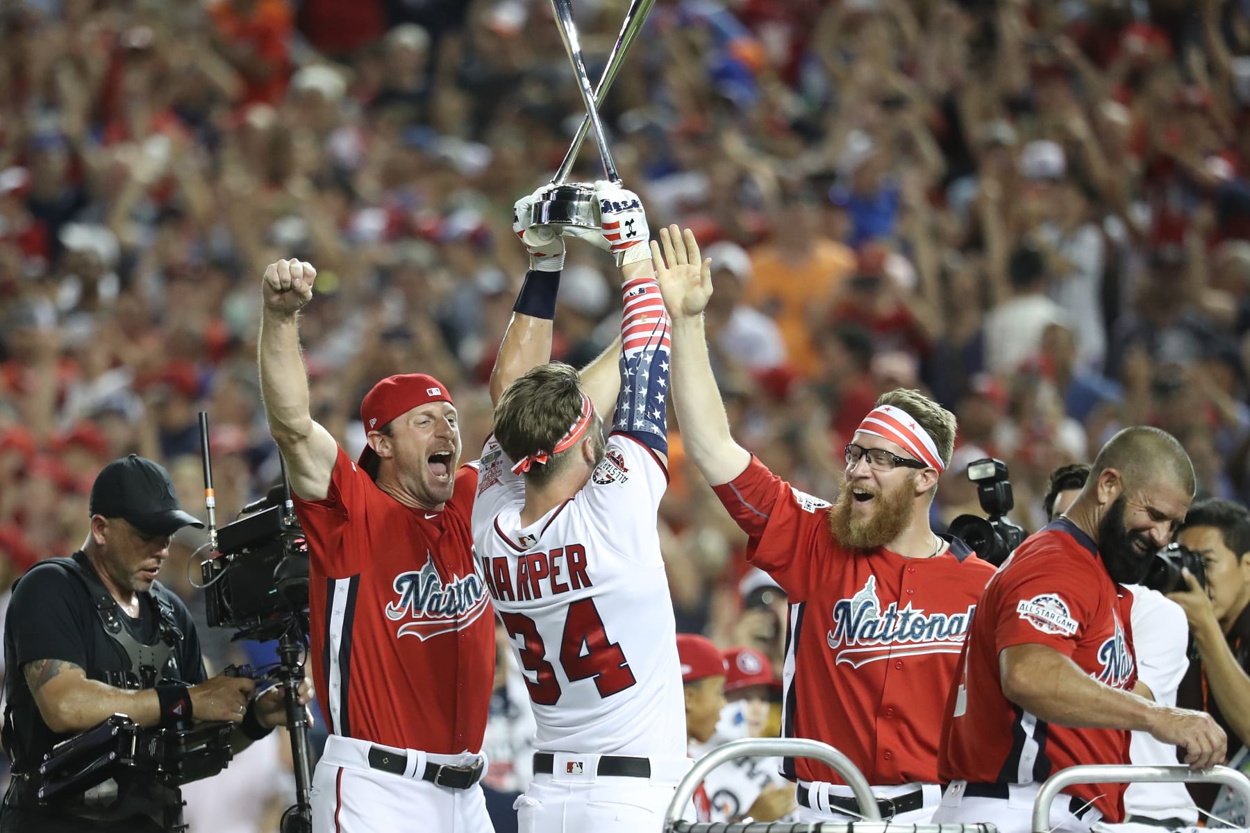 WASHINGTON, DC - JULY 16: Bryce Harper #34 during the T-Mobile Home Run Derby at Nationals Park on July 16, 2018 in Washington, DC. (Photo by Rob Carr/Getty Images)