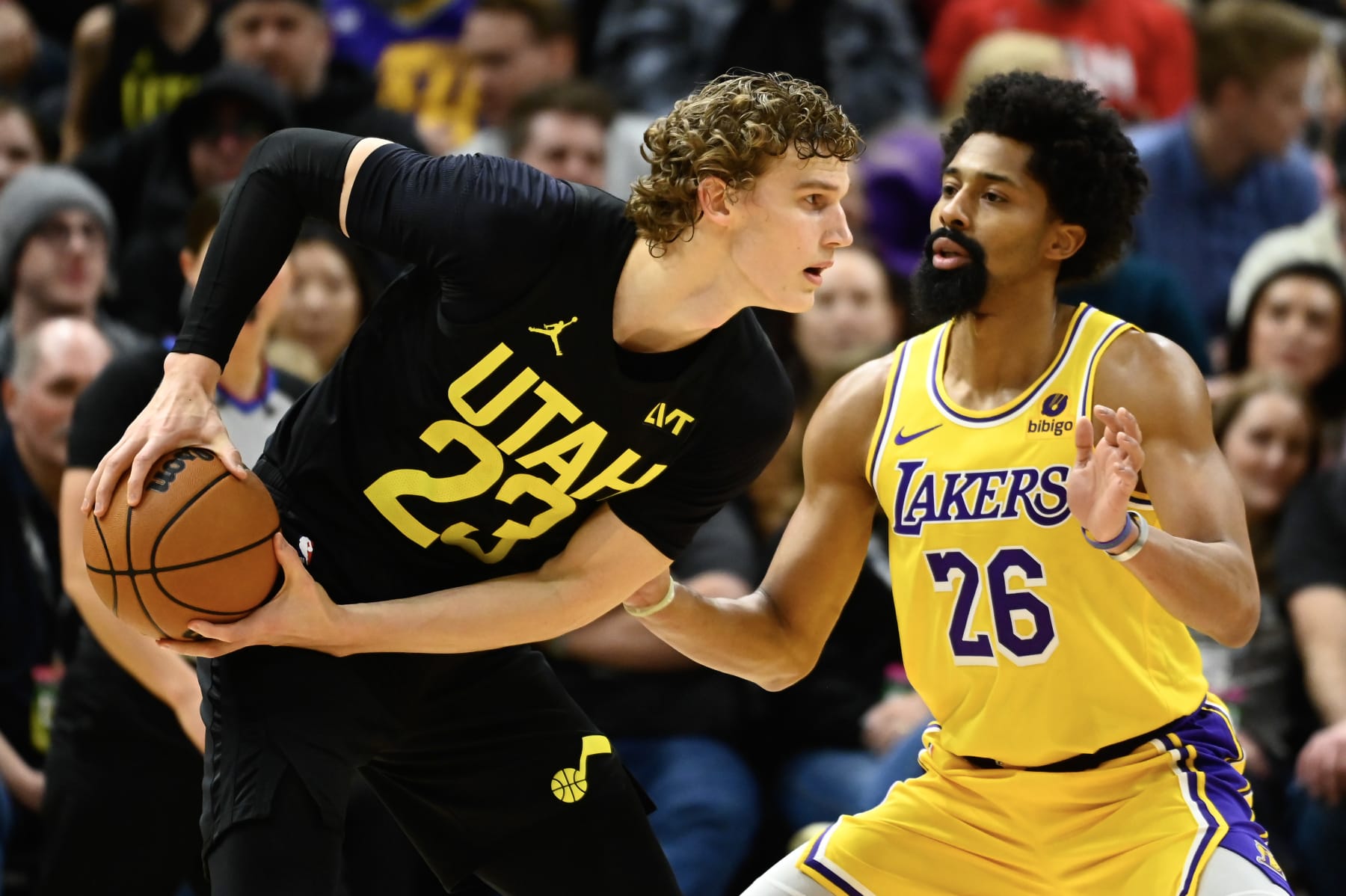 SALT LAKE CITY, UTAH - FEBRUARY 14: Lauri Markkanen #23 of the Utah Jazz in action during the second half of a game against the Los Angeles Lakers at Delta Center on February 14, 2024 in Salt Lake City, Utah. NOTE TO USER: User expressly acknowledges and agrees that, by downloading and or using this photograph, User is consenting to the terms and conditions of the Getty Images License Agreement. (Photo by Alex Goodlett/Getty Images)