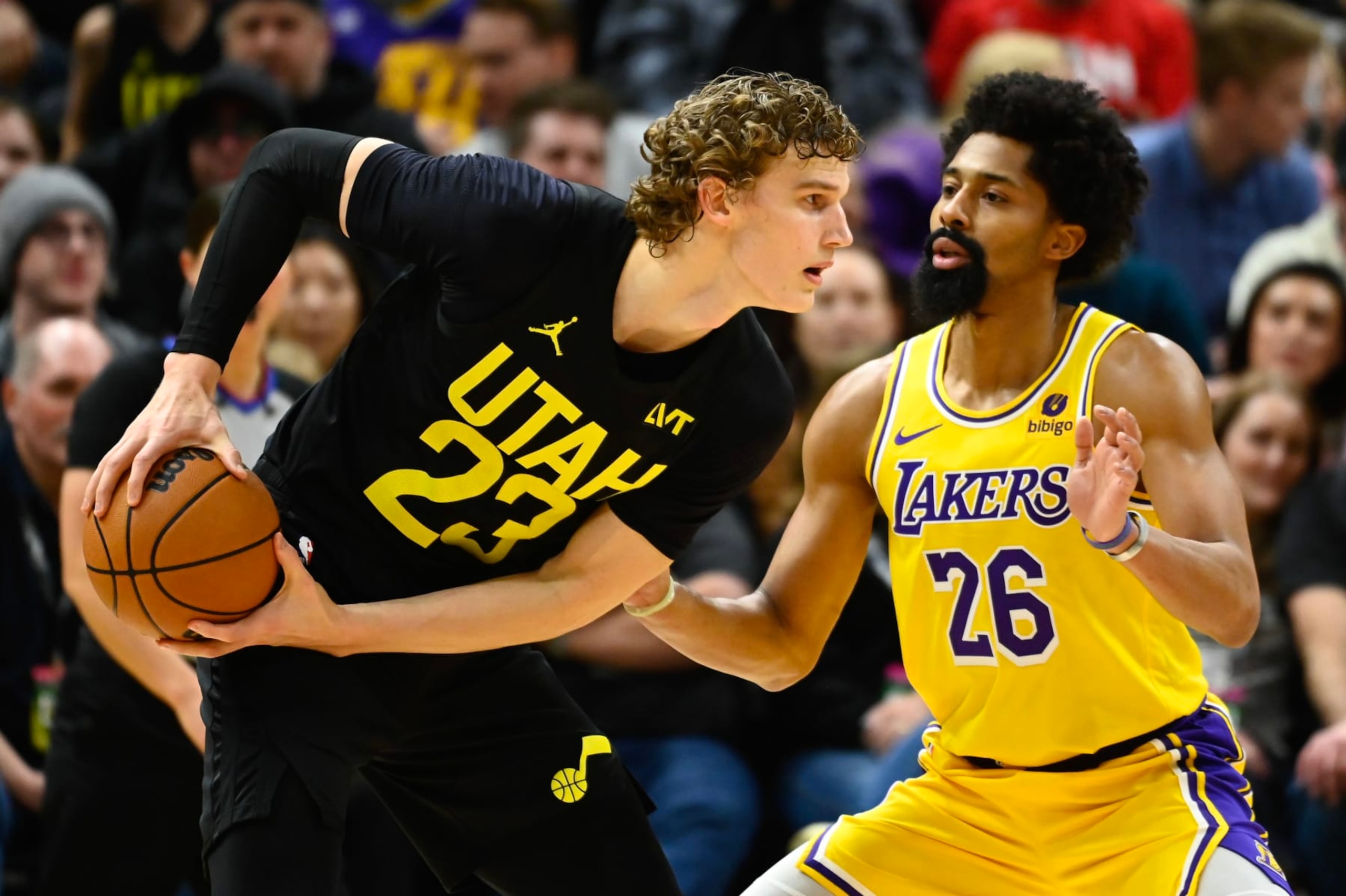 SALT LAKE CITY, UTAH - FEBRUARY 14: Lauri Markkanen #23 of the Utah Jazz in action during the second half of a game against the Los Angeles Lakers at Delta Center on February 14, 2024 in Salt Lake City, Utah. NOTE TO USER: User expressly acknowledges and agrees that, by downloading and or using this photograph, User is consenting to the terms and conditions of the Getty Images License Agreement. (Photo by Alex Goodlett/Getty Images)