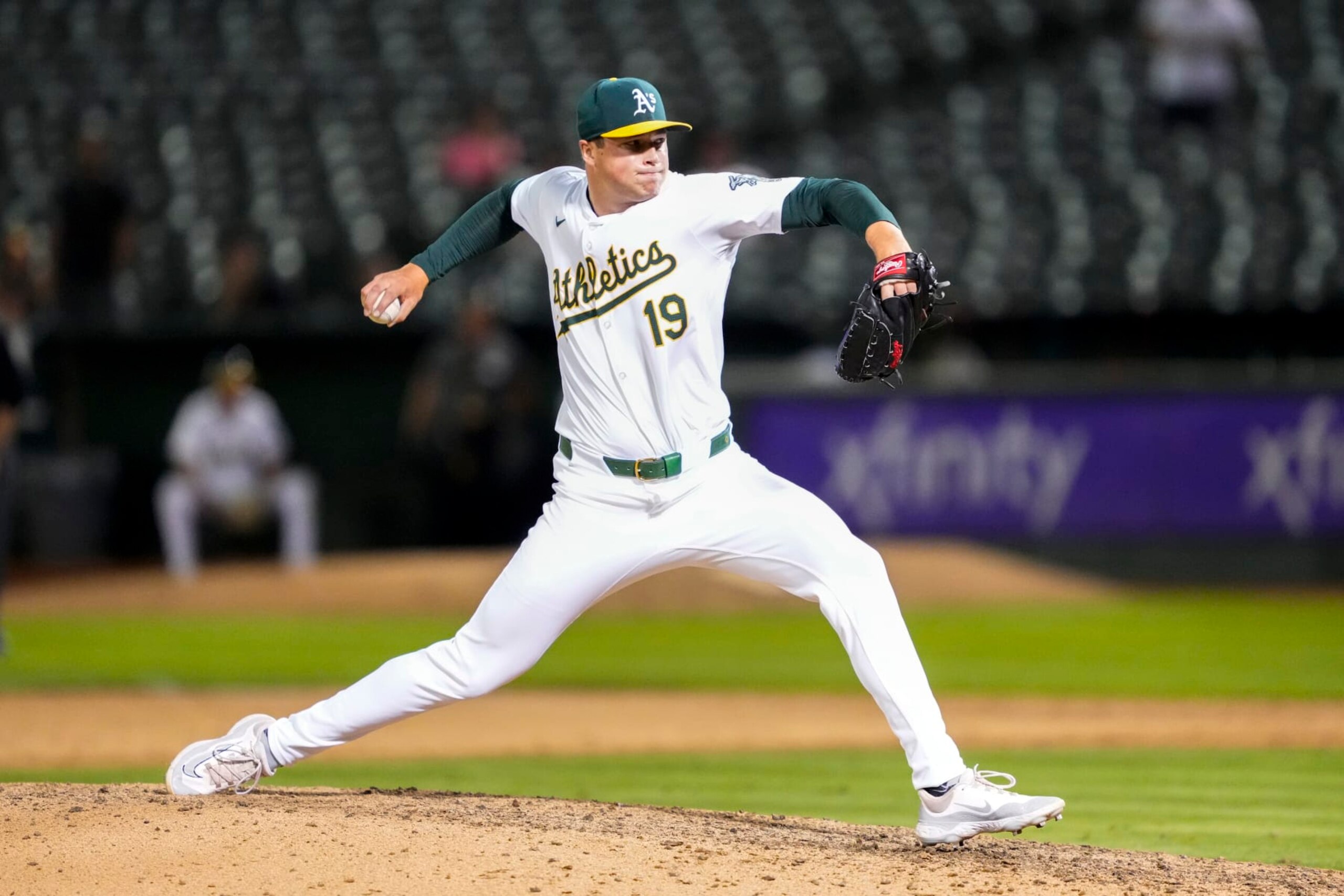 OAKLAND, CALIFORNIA - JULY 2: Mason Miller #19 of the Oakland Athletics pitches against the Los Angeles Angels in the ninth inning on July 2, 2024 at the Oakland Coliseum in Oakland, California. (Photo by Brandon Vallance/Getty Images) OAKLAND, CALIFORNIA - JULY 2: Mason Miller #19 of the Oakland Athletics pitches against the Los Angeles Angels in the ninth inning on July 2, 2024 at the Oakland Coliseum in Oakland, California. (Photo by Brandon Vallance/Getty Images)