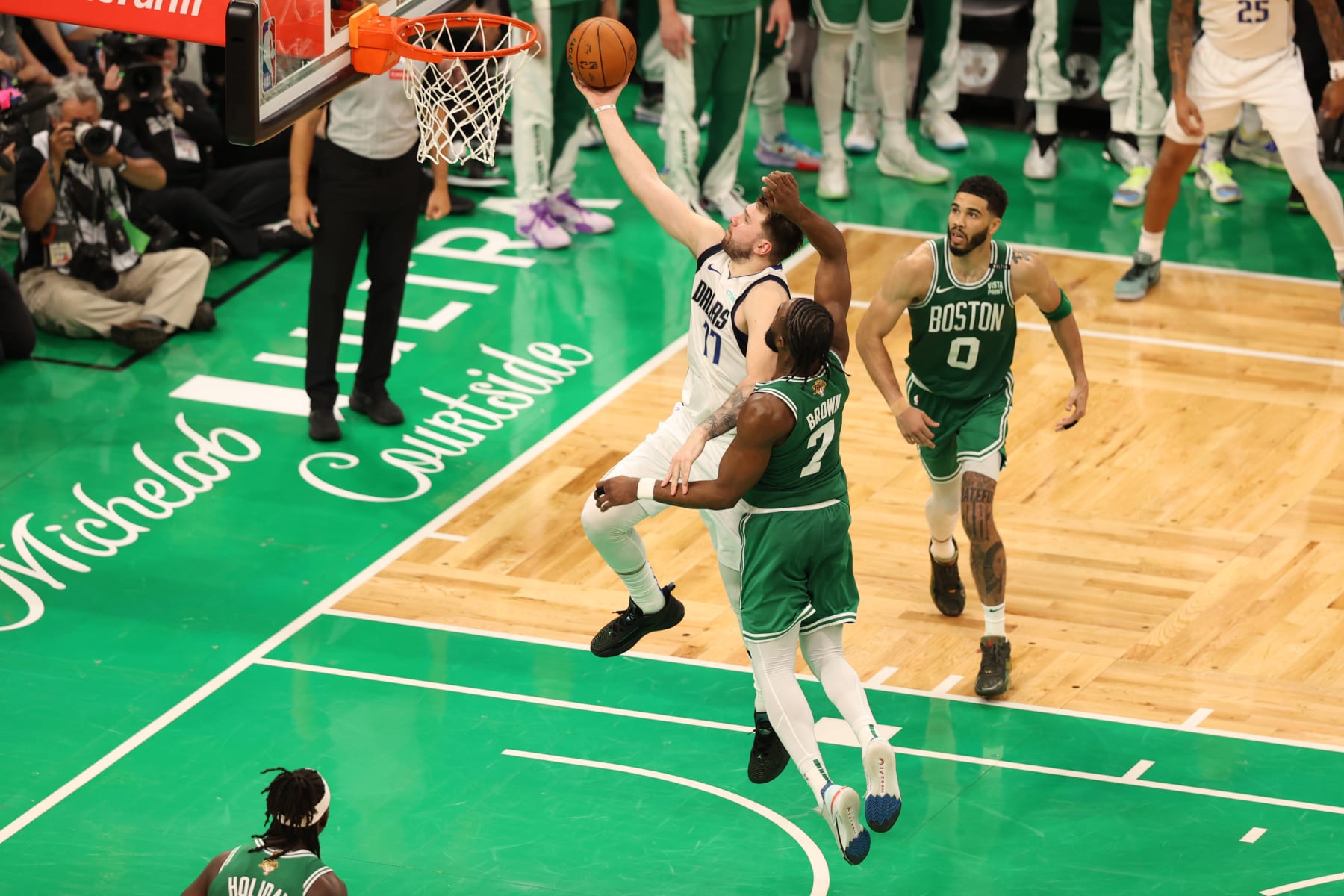 Luka DonÄiÄ, Jaylen Brown and Jayson Tatum
