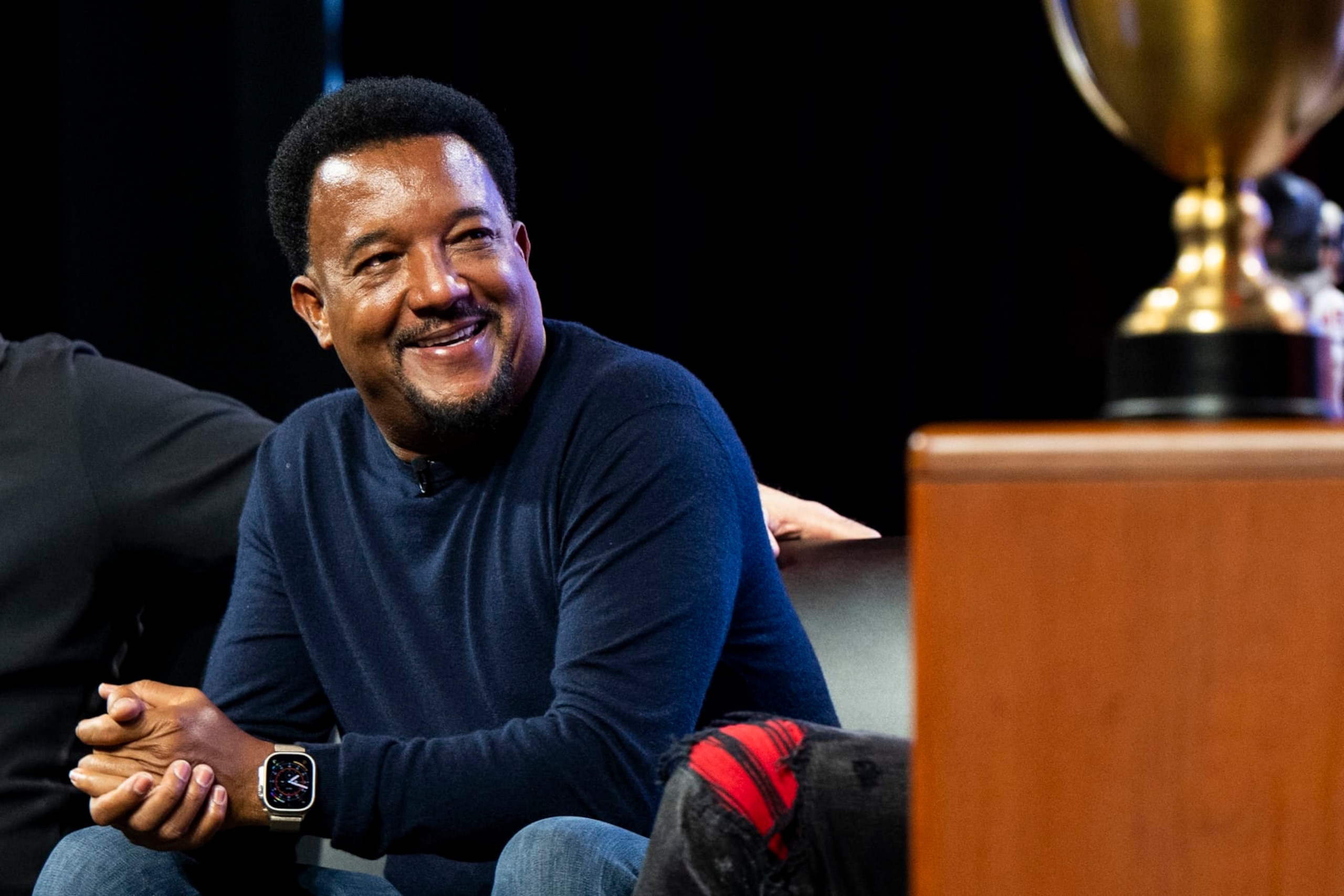 SPRINGFIELD, MA - JANUARY 19: Former Boston Red Sox pitcher Pedro Martinez speaks during the "Cinco Ocho Show" and welcome event for 2024 Boston Red Sox Winter Weekend on January 19, 2024 at MGM Springfield and MassMutual Center in Springfield, Massachusetts. (Photo by Billie Weiss/Boston Red Sox/Getty Images) SPRINGFIELD, MA - JANUARY 19: Former Boston Red Sox pitcher Pedro Martinez speaks during the "Cinco Ocho Show" and welcome event for 2024 Boston Red Sox Winter Weekend on January 19, 2024 at MGM Springfield and MassMutual Center in Springfield, Massachusetts. (Photo by Billie Weiss/Boston Red Sox/Getty Images)