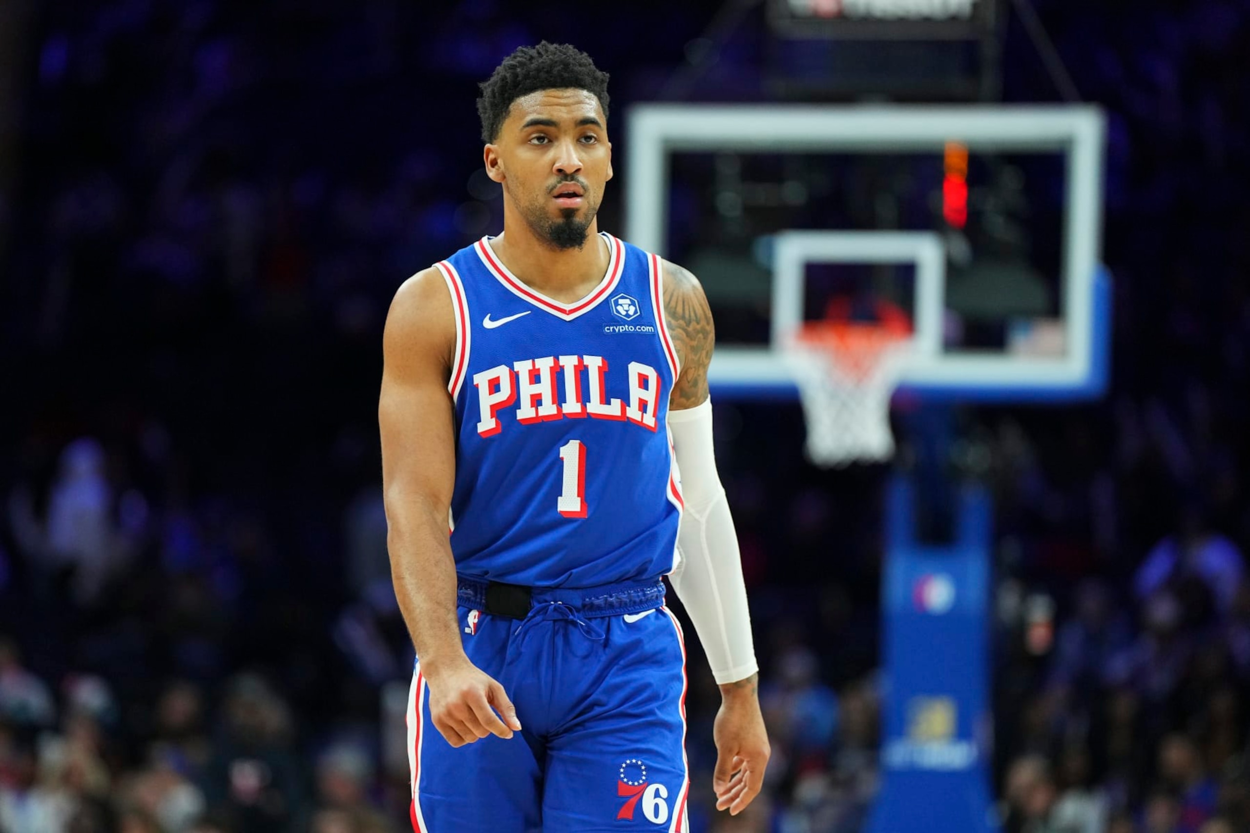PHILADELPHIA, PENNSYLVANIA - JANUARY 2: KJ Martin #1 of the Philadelphia 76ers looks on against the Chicago Bulls at the Wells Fargo Center on January 2, 2024 in Philadelphia, Pennsylvania. The 76ers defeated the Bulls 110-97. NOTE TO USER: User expressly acknowledges and agrees that, by downloading and or using this photograph, User is consenting to the terms and conditions of the Getty Images License Agreement. (Photo by Mitchell Leff/Getty Images) PHILADELPHIA, PENNSYLVANIA - JANUARY 2: KJ Martin #1 of the Philadelphia 76ers looks on against the Chicago Bulls at the Wells Fargo Center on January 2, 2024 in Philadelphia, Pennsylvania. The 76ers defeated the Bulls 110-97. NOTE TO USER: User expressly acknowledges and agrees that, by downloading and or using this photograph, User is consenting to the terms and conditions of the Getty Images License Agreement. (Photo by Mitchell Leff/Getty Images)