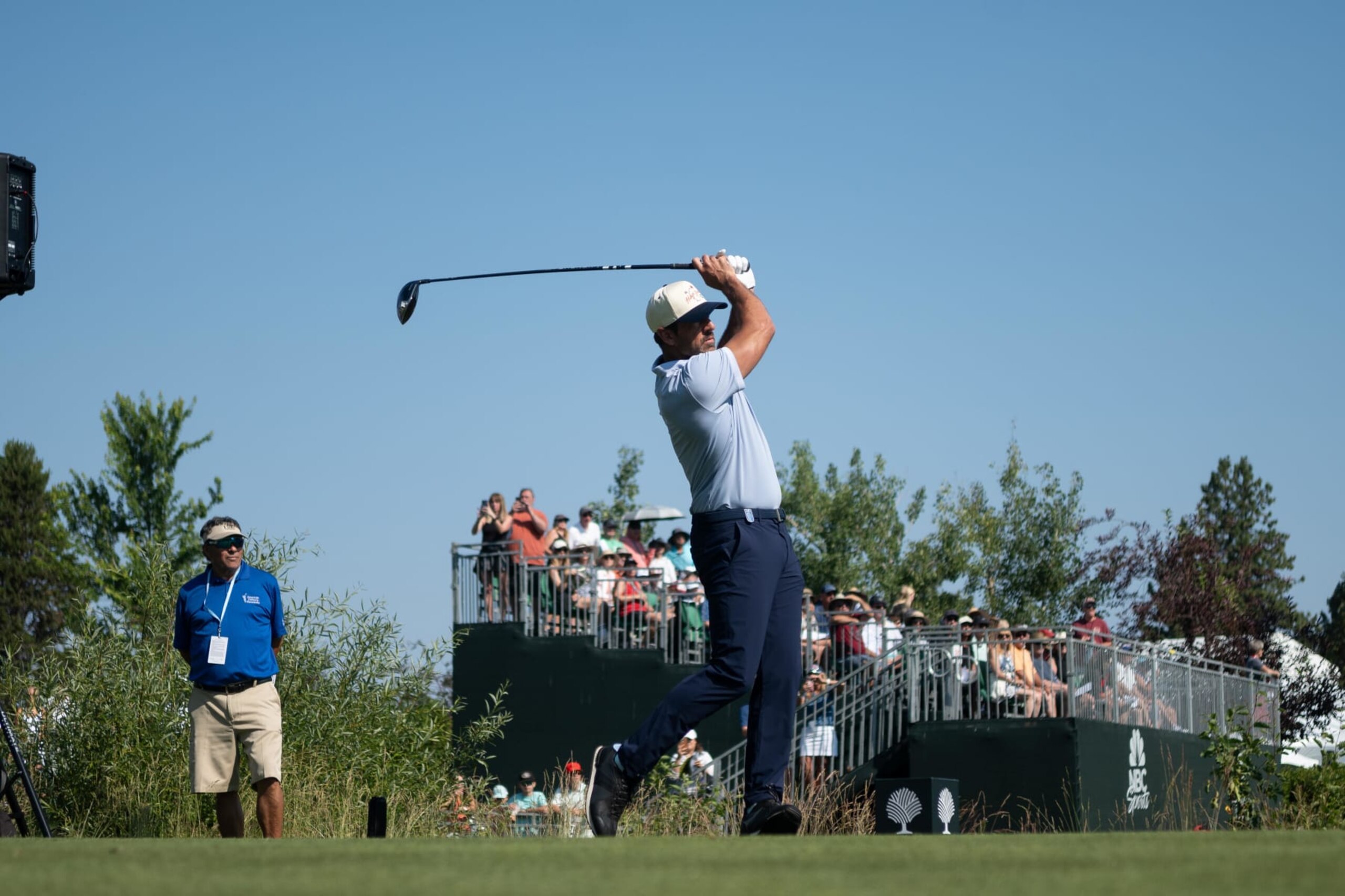 STATELINE, NEVADA - JULY 12: New York Jets quarterback Aaron Rodgers during the ACC Celebrity Golf Championship presented by American Century Investments at Edgewood Tahoe Golf Course on July 12, 2024 in Stateline, Nevada.  (Photo by David Calvert/Getty Images for American Century Investments)