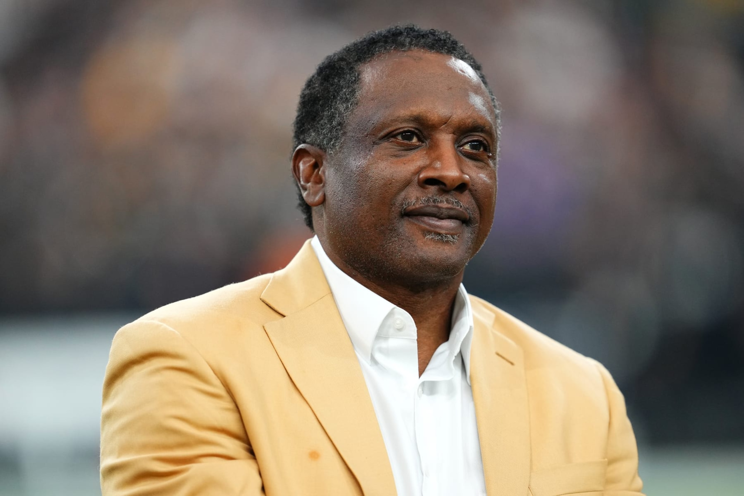 LAS VEGAS, NEVADA - SEPTEMBER 24: Hall of Fame wide receiver Tim Brown is seen on the field during the Hall of Fame induction of Kenny Stabler before a game between the Las Vegas Raiders and Pittsburgh Steelers at Allegiant Stadium before a game at Allegiant Stadium on September 24, 2023 in Las Vegas, Nevada. (Photo by Chris Unger/Getty Images) LAS VEGAS, NEVADA - SEPTEMBER 24: Hall of Fame wide receiver Tim Brown is seen on the field during the Hall of Fame induction of Kenny Stabler before a game between the Las Vegas Raiders and Pittsburgh Steelers at Allegiant Stadium before a game at Allegiant Stadium on September 24, 2023 in Las Vegas, Nevada. (Photo by Chris Unger/Getty Images)
