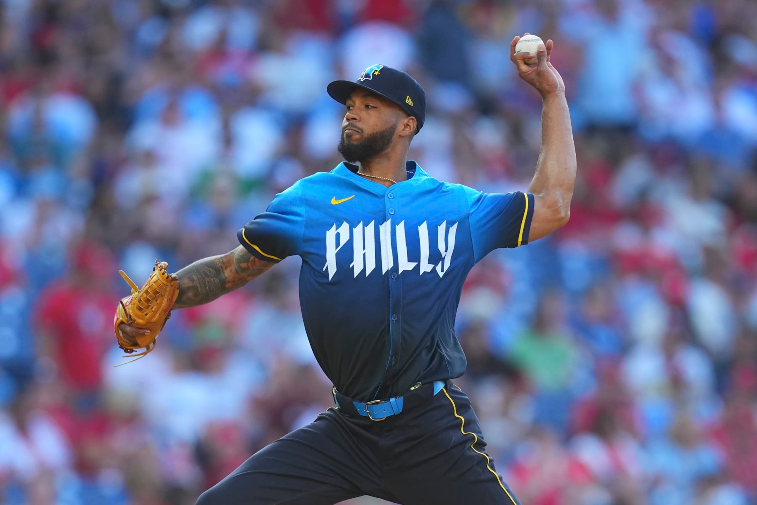PHILADELPHIA, PENNSYLVANIA - JUNE 28: Cristopher Sanchez #61 of the Philadelphia Phillies throws a pitch against the Miami Marlins at Citizens Bank Park on June 28, 2024 in Philadelphia, Pennsylvania. The Phillies defeated the Marlins 2-0. (Photo by Mitchell Leff/Getty Images)