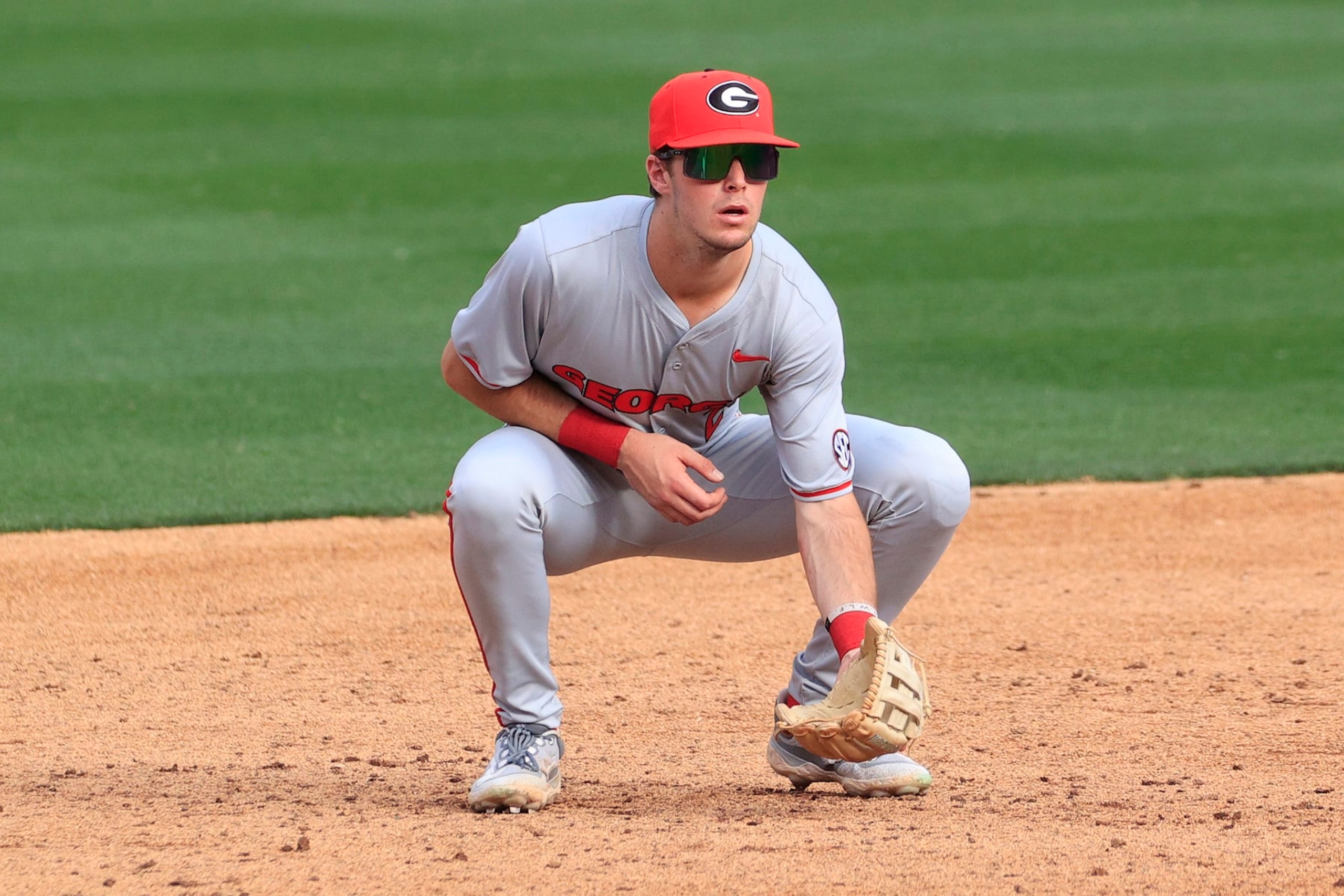 LAWRENCEVILLE, GA - MARCH 03: Georgia third baseman Charlie Condon (24) during the men's college baseball game between the Georgia Bulldogs and the Georgia Tech Yellow Jackets on March 03, 2024 at Coolray Field in Lawrenceville, GA.  (Photo by David J. Griffin/Icon Sportswire via Getty Images)