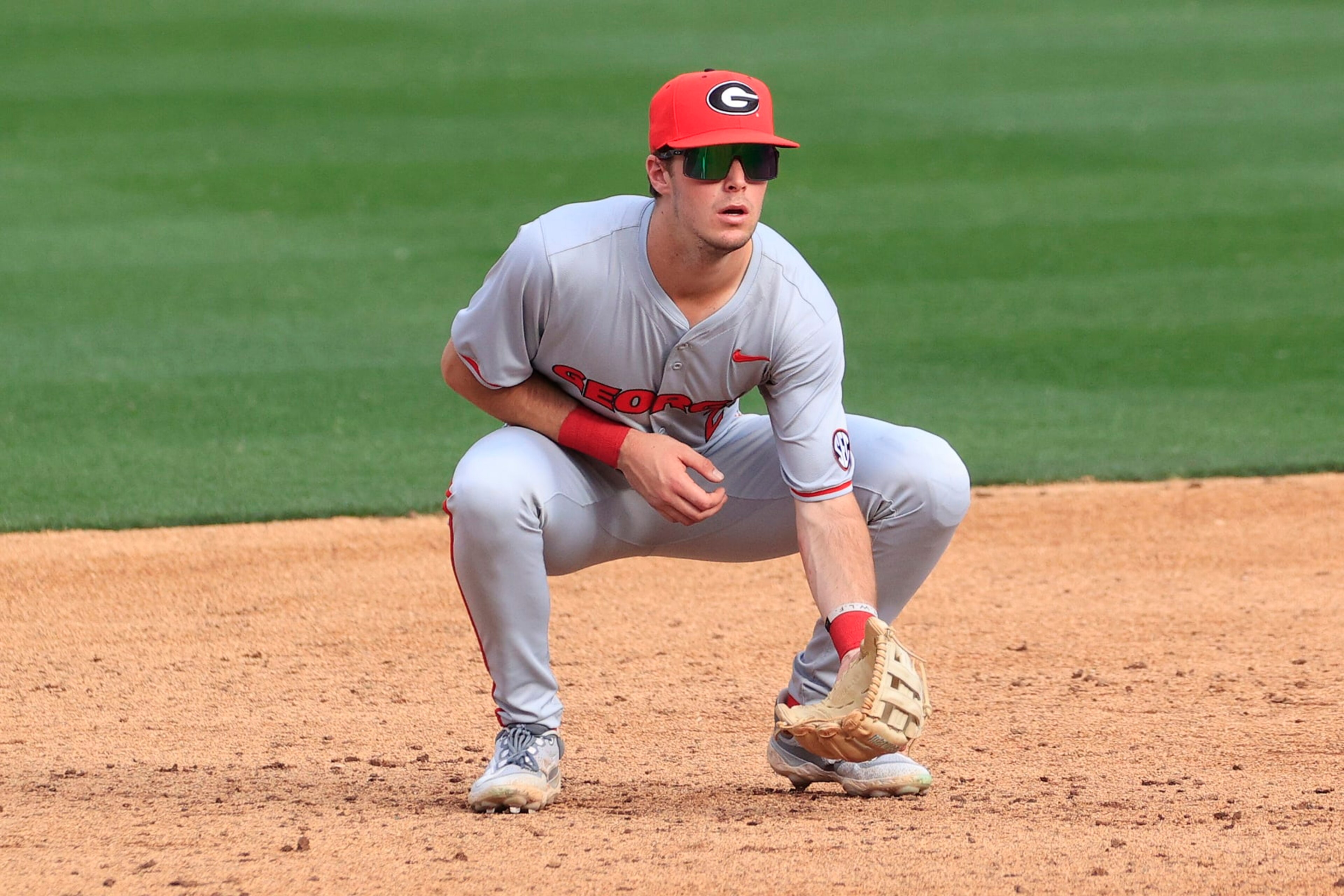 LAWRENCEVILLE, GA - MARCH 03: Georgia third baseman Charlie Condon (24) during the men's college baseball game between the Georgia Bulldogs and the Georgia Tech Yellow Jackets on March 03, 2024 at Coolray Field in Lawrenceville, GA.  (Photo by David J. Griffin/Icon Sportswire via Getty Images)