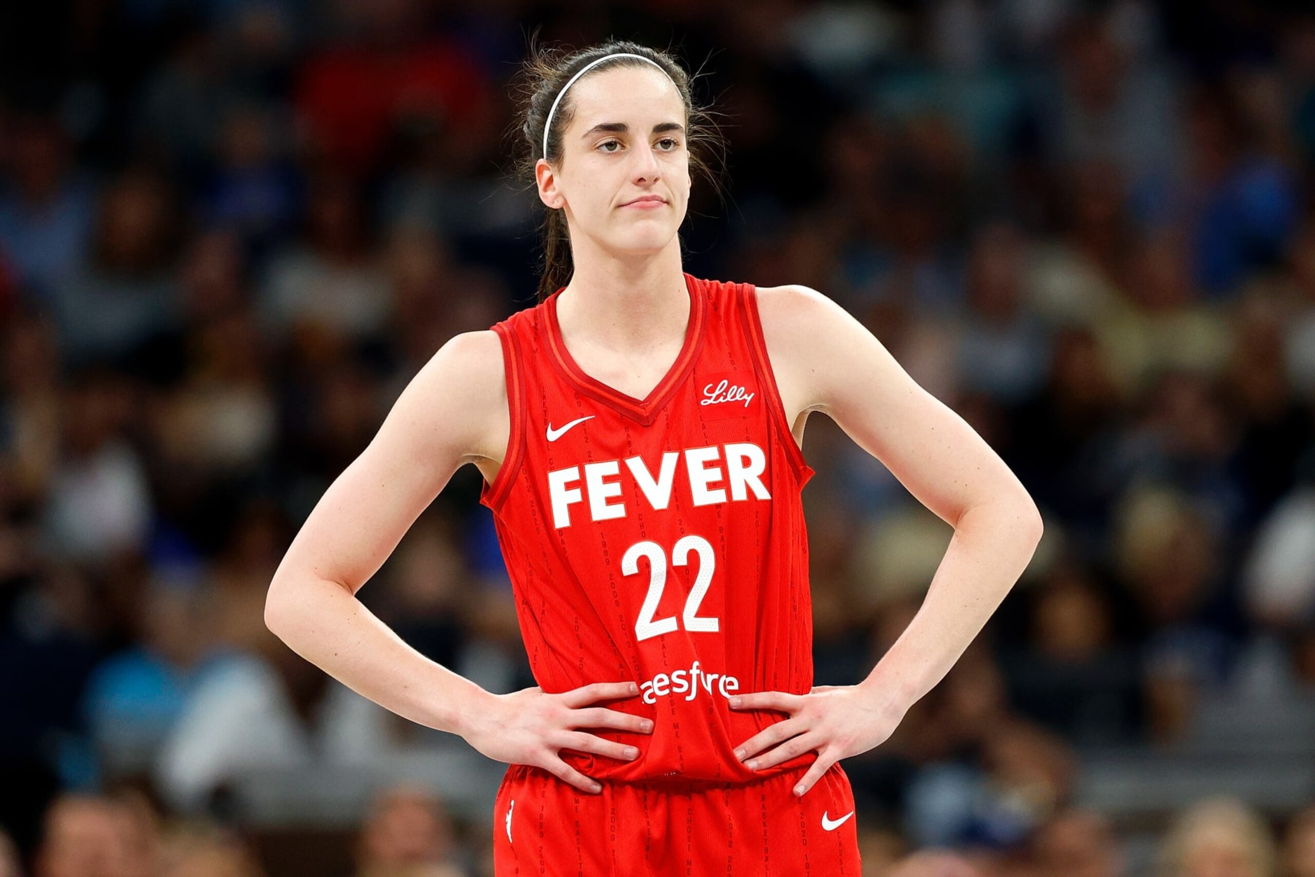 MINNEAPOLIS, MINNESOTA - JULY 14: Caitlin Clark #22 of the Indiana Fever looks on against the Minnesota Lynx in the first quarter at Target Center on July 14, 2024 in Minneapolis, Minnesota. NOTE TO USER: User expressly acknowledges and agrees that, by downloading and or using this photograph, User is consenting to the terms and conditions of the Getty Images License Agreement. (Photo by David Berding/Getty Images) MINNEAPOLIS, MINNESOTA - JULY 14: Caitlin Clark #22 of the Indiana Fever looks on against the Minnesota Lynx in the first quarter at Target Center on July 14, 2024 in Minneapolis, Minnesota. NOTE TO USER: User expressly acknowledges and agrees that, by downloading and or using this photograph, User is consenting to the terms and conditions of the Getty Images License Agreement. (Photo by David Berding/Getty Images)