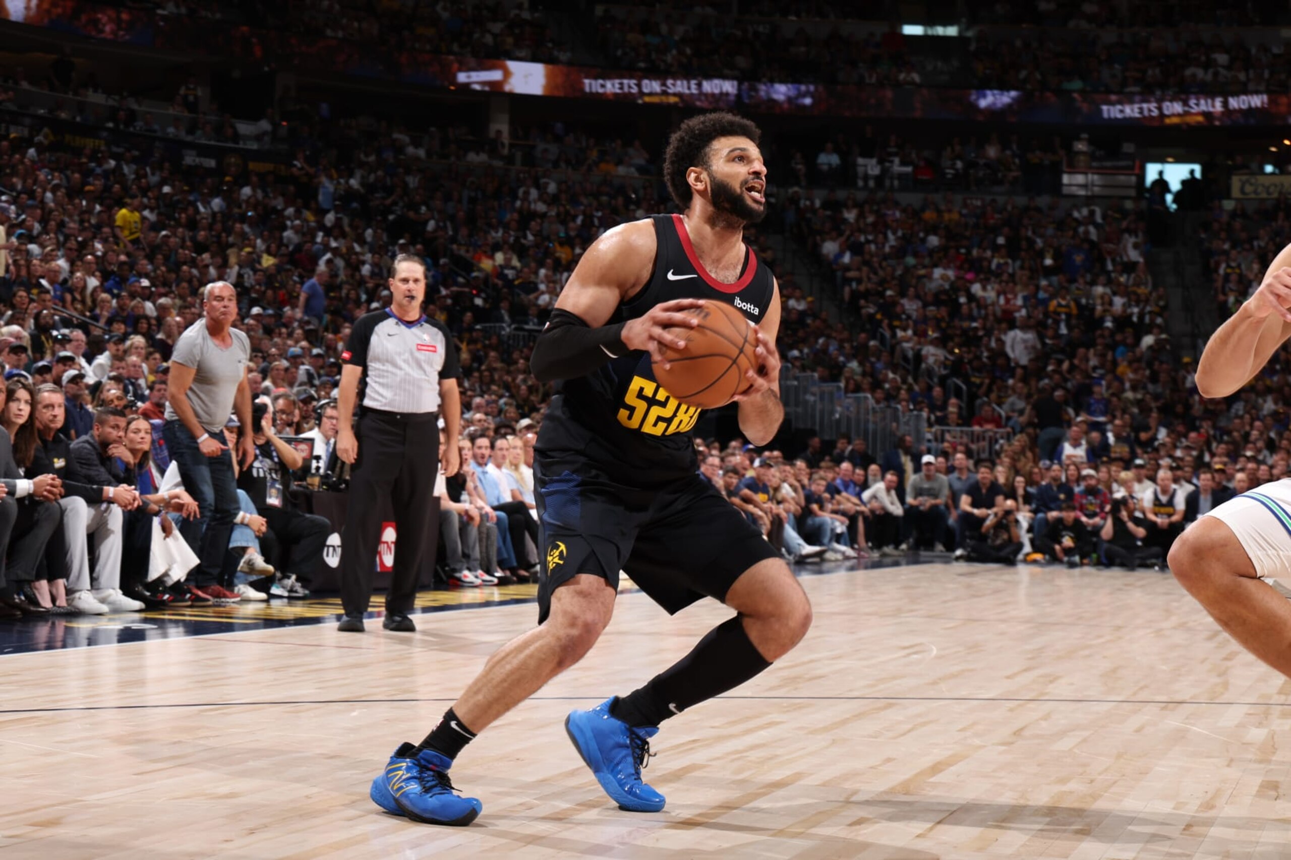 DENVER, CO - MAY 19: Jamal Murray #27 of the Denver Nuggets handles the ball during the game  against the Minnesota Timberwolves during Round 2 Game 7 of the 2024 NBA Playoffs on May 19, 2024 at the Ball Arena in Denver, Colorado. NOTE TO USER: User expressly acknowledges and agrees that, by downloading and/or using this Photograph, user is consenting to the terms and conditions of the Getty Images License Agreement. Mandatory Copyright Notice: Copyright 2023 NBAE (Photo by David Sherman/NBAE via Getty Images)