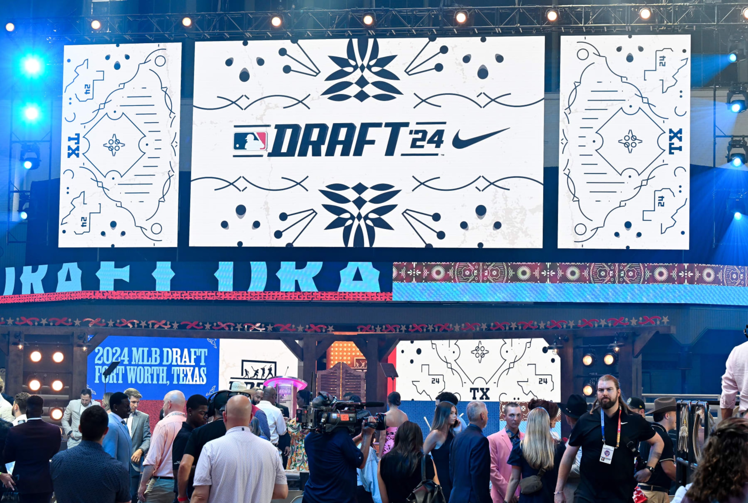 FORT WORTH, TEXAS - JULY 14:  A view of the draft stage before the 2024 MLB Draft at Cowtown Coliseum on July 14, 2024 in Fort Worth, Texas.  (Photo by Gene Wang/Getty Images)