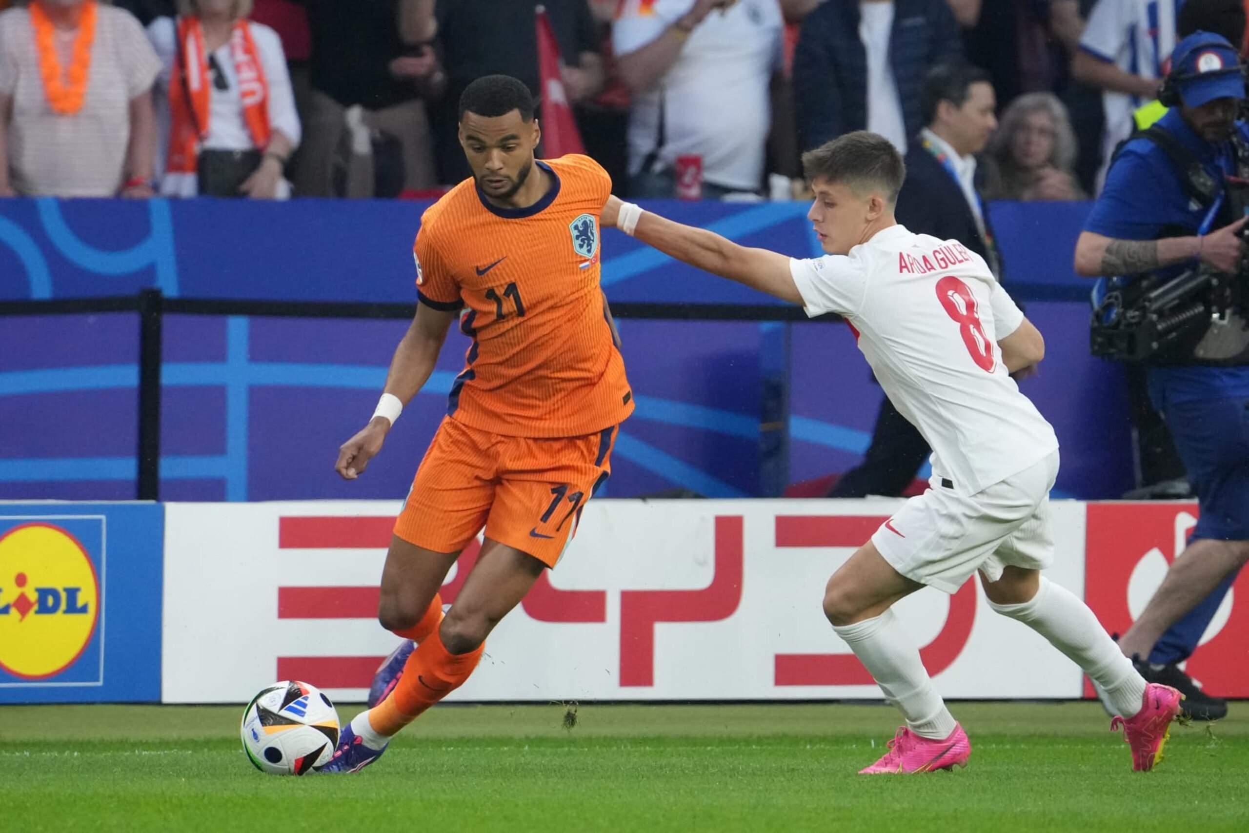 BERLIN, GERMANY - JULY 06: Cody Gakpo of Netherlands in action during the UEFA EURO 2024 quarter-final match between Netherlands and Türkiye at Olympiastadion on July 06, 2024 in Berlin, Germany. (Photo by Masashi Hara/Getty Images)