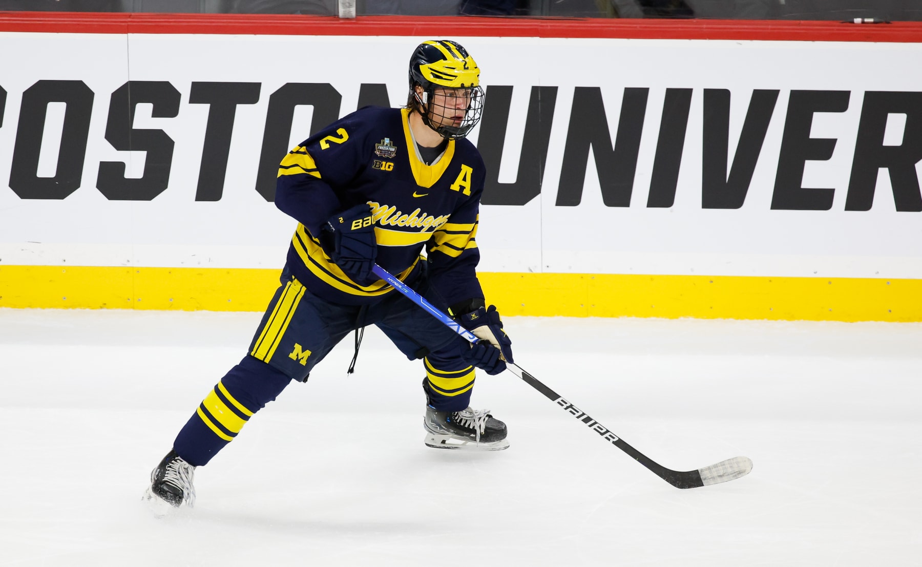 ST. PAUL, MINNESOTA - APRIL 11: Rutger McGroarty #2 of the Michigan Wolverines skates against the Boston College Eagles during the NCAA Mens Hockey Frozen Four semifinal at the Xcel Energy Center on April 11, 2024 in St. Paul, Minnesota. The Eagles won 4-0 to advance to the national championship game against the Denver Pioneers. (Photo by Richard T Gagnon/Getty Images)