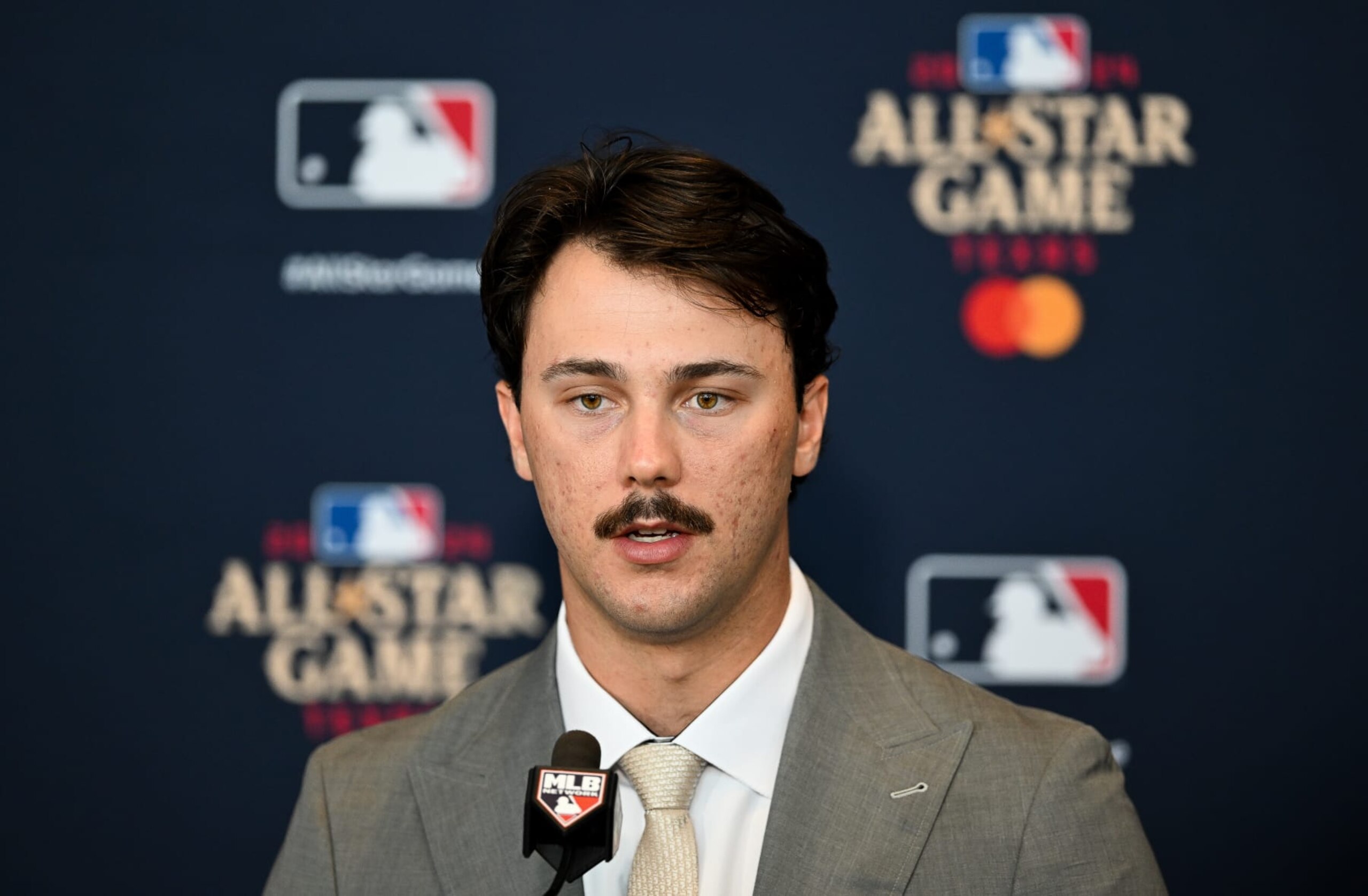 ARLINGTON, TEXAS - JULY 15: Paul Skenes of Pittsburgh Pirates,also the first Pirates pitcher to start the All-Star Game talks to press during the press conference for the 2024 MLB All-Star workout day at Globe Life Field on July 15, 2024 in Arlington, Texas. (Photo by Gene Wang/Getty Images) ARLINGTON, TEXAS - JULY 15: Paul Skenes of Pittsburgh Pirates,also the first Pirates pitcher to start the All-Star Game talks to press during the press conference for the 2024 MLB All-Star workout day at Globe Life Field on July 15, 2024 in Arlington, Texas. (Photo by Gene Wang/Getty Images)