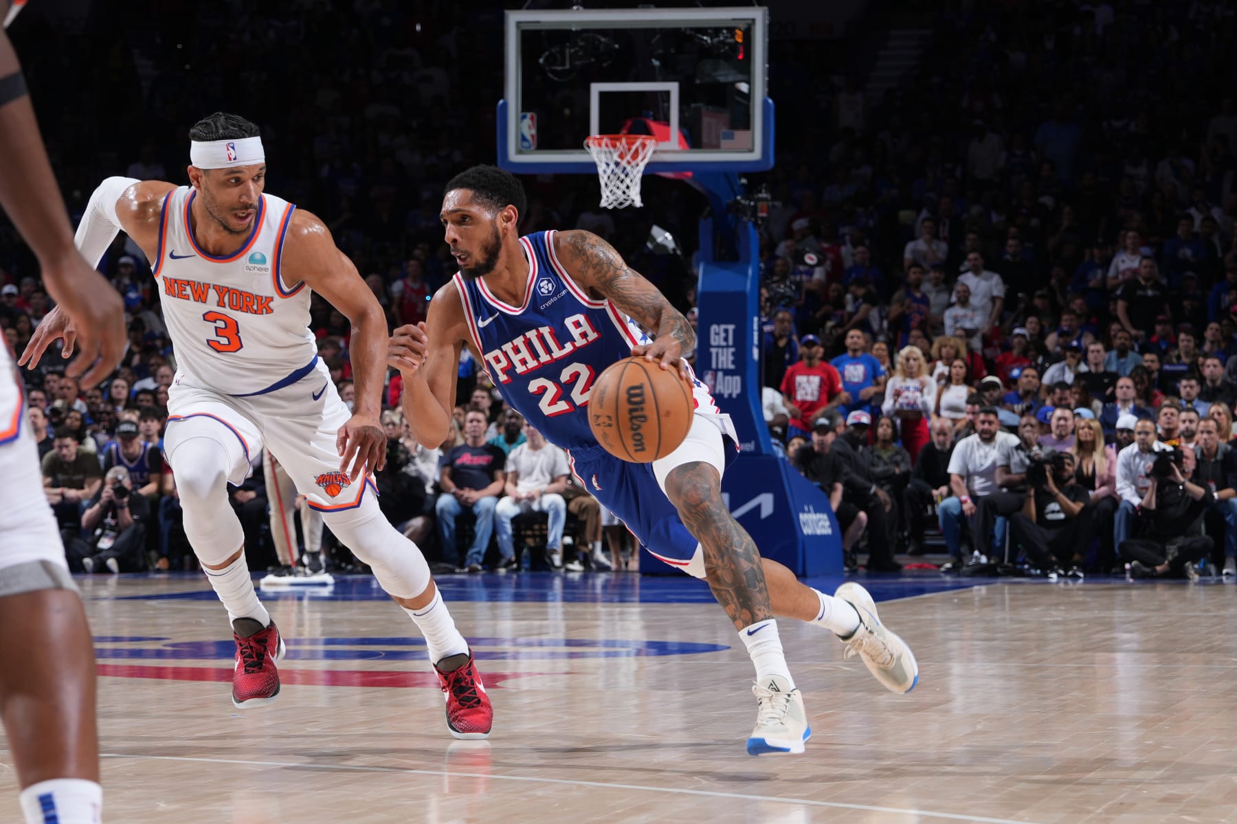 PHILADELPHIA, PA - MAY 2: Cameron Payne #22 of the Philadelphia 76ers dribbles the ball during the game against the New York Knicks during Round 1 Game 6 of the 2024 NBA Playoffs on May 2, 2024 at the Wells Fargo Center in Philadelphia, Pennsylvania NOTE TO USER: User expressly acknowledges and agrees that, by downloading and/or using this Photograph, user is consenting to the terms and conditions of the Getty Images License Agreement. Mandatory Copyright Notice: Copyright 2024 NBAE (Photo by Jesse D. Garrabrant/NBAE via Getty Images)