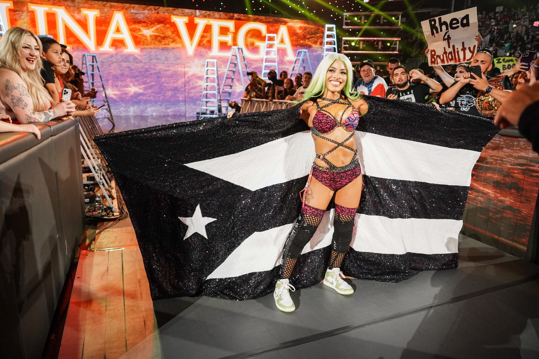 BOSTON, MASSACHUSETTS - JULY 1: Zelina Vega makes her way to the ring during Monday Night RAW at TD Garden on July 1, 2024 in Boston, Massachusetts.  (Photo by WWE/Getty Images)