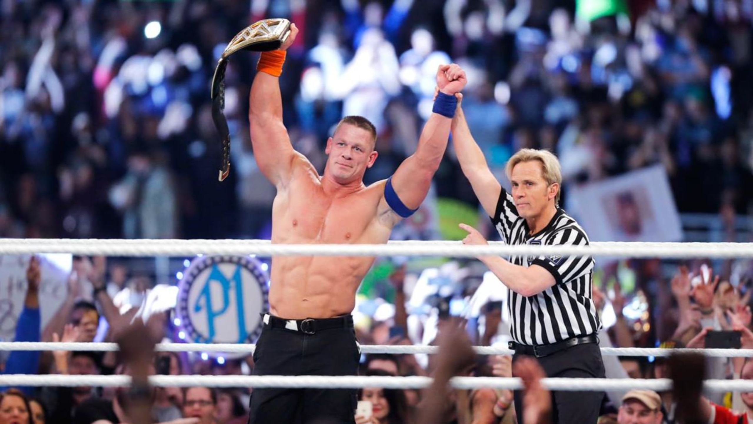 John Cena is one world title win away from making WWE history. John Cena is one world title win away from making WWE history.