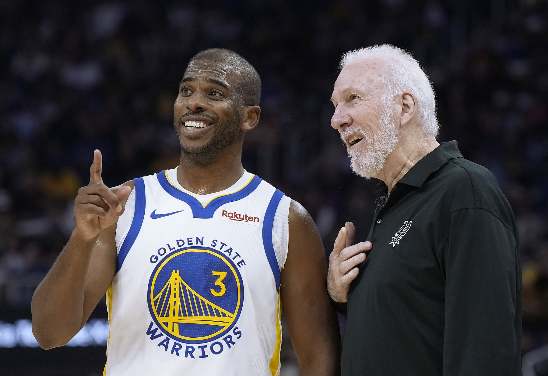 Chris Paul and Spurs head coach Gregg Popovich