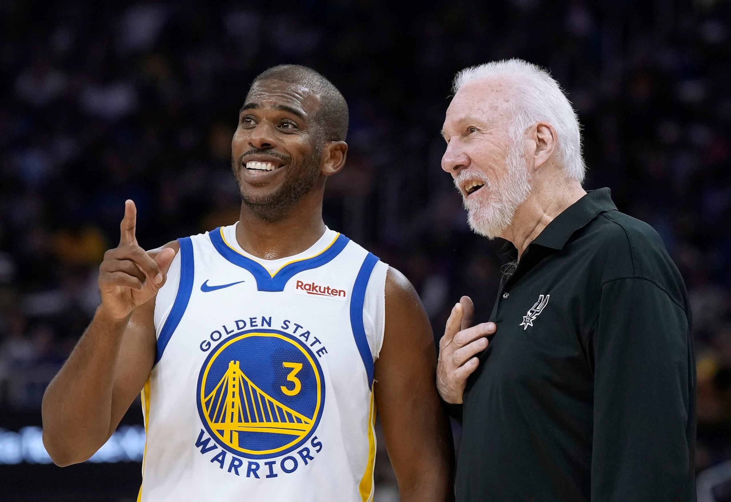 Chris Paul and Spurs head coach Gregg Popovich