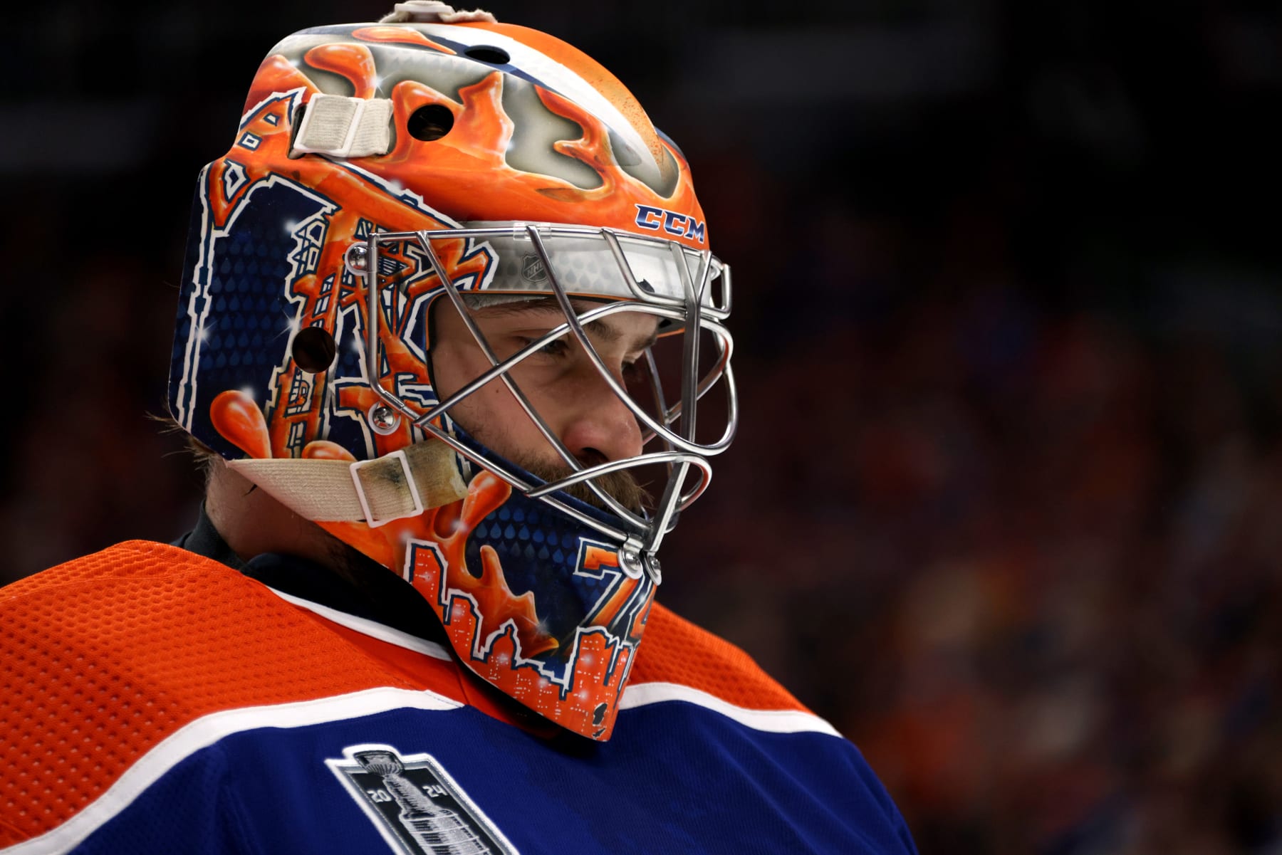 EDMONTON, ALBERTA - JUNE 21: Goaltender Stuart Skinner #74 of the Edmonton Oilers plays during Game Six of the 2024 Stanley Cup Final between Florida Panthers and the Edmonton Oilers at Rogers Place on June 21, 2024 in Edmonton, Alberta.  (Photo by Dave Sandford/NHLI via Getty Images)