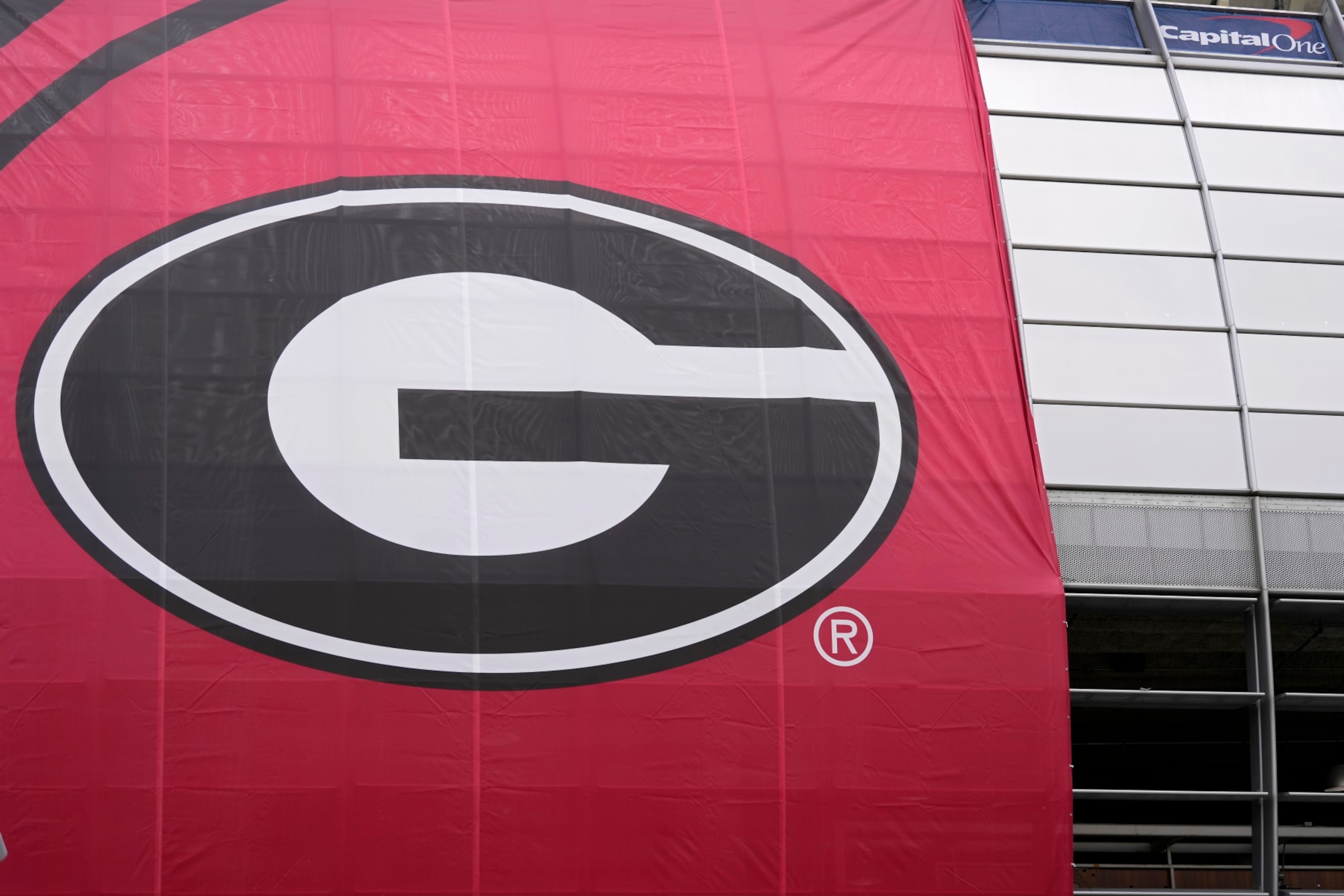 MIAMI GARDENS, FLORIDA - DECEMBER 30: A general view of the Georgia Bulldogs logo before the Capital One Orange Bowl between the Georgia Bulldogs and the Florida State Seminoles at Hard Rock Stadium on December 30, 2023 in Miami Gardens, Florida. (Photo by Rich Storry/Getty Images)