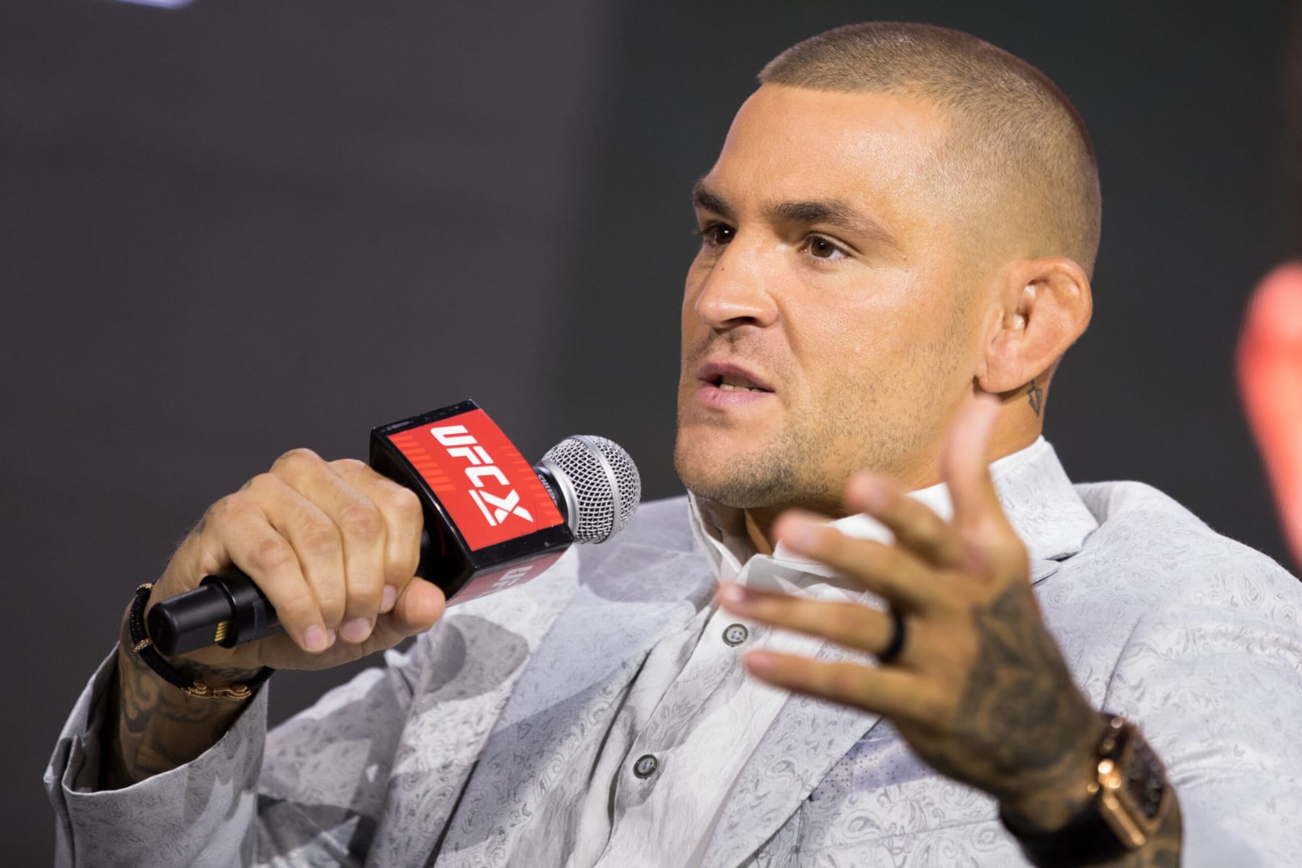 LAS VEGAS, NEVADA - JUNE 28: Dustin Poirier interacts with fans during day one of UFC X at the Las Vegas Convention Center on June 28, 2024 in Las Vegas, Nevada. (Photo by Richie Banks/Zuffa LLC via Getty Images)