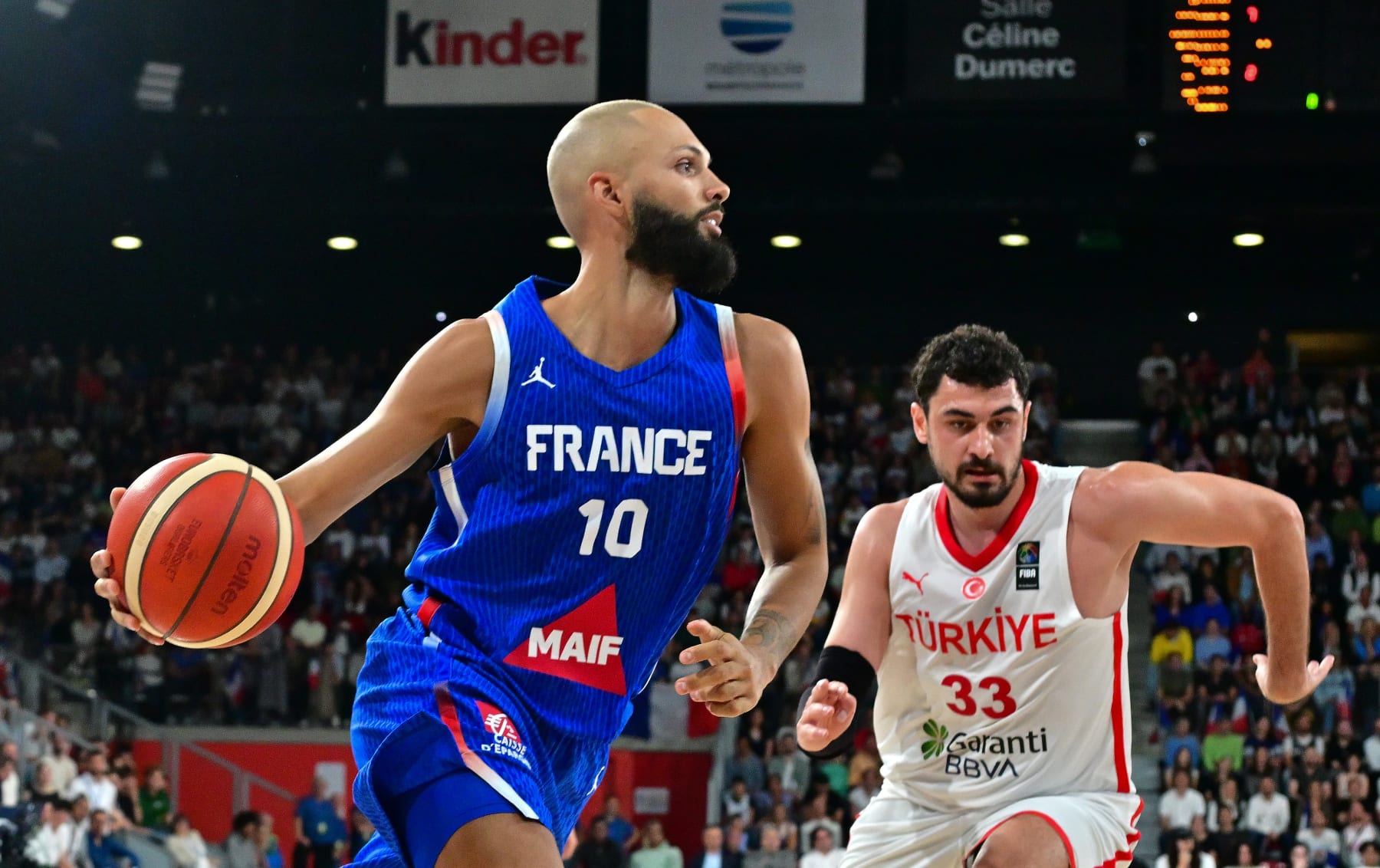 ROUEN, FRANCE - JULY 03:  Evan Fournier of France in action during the International Friendly match between France and Turkiye on July 03, 2024 in Rouen France. (Photo by Christian Liewig - Corbis/Getty Images)